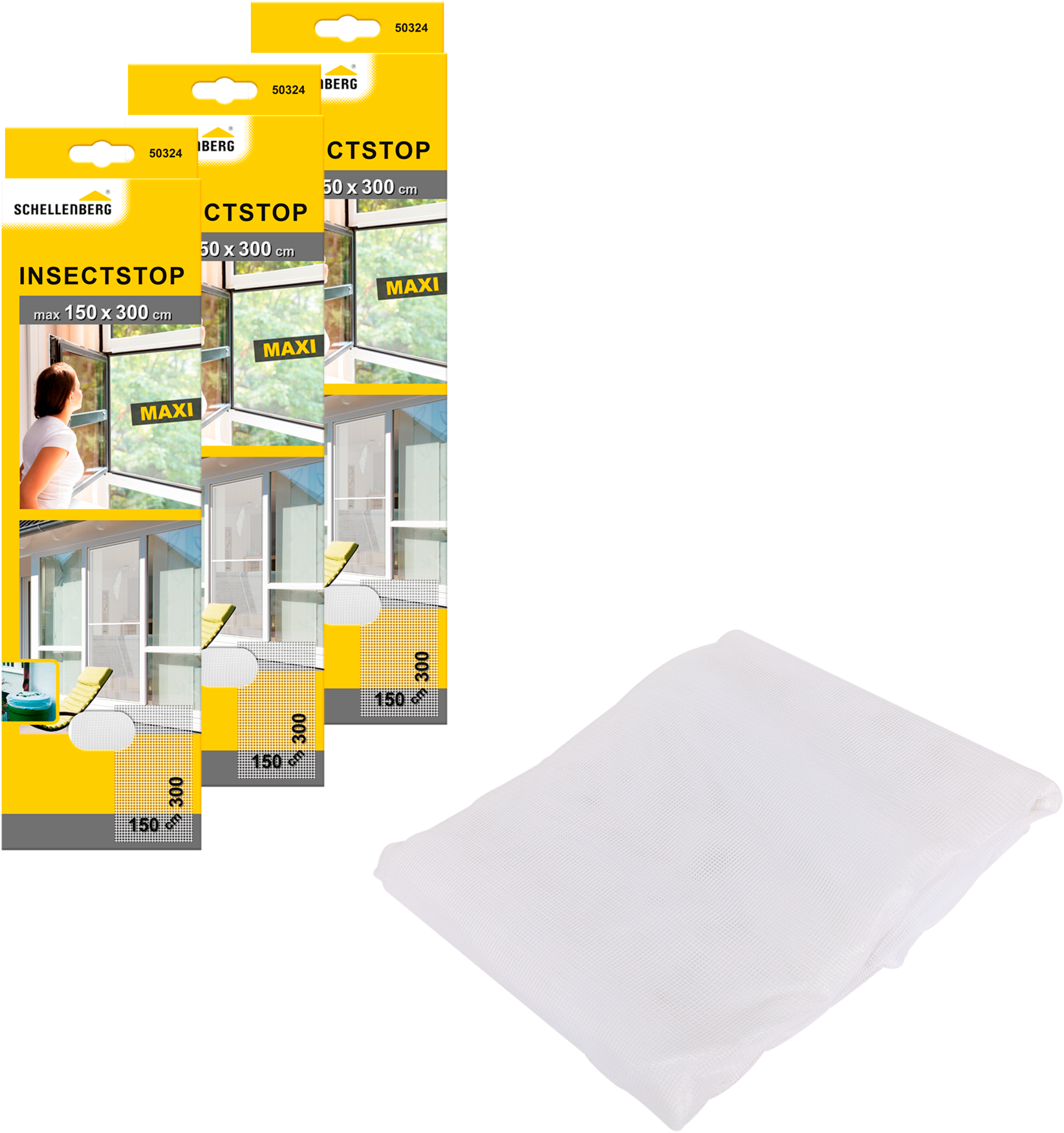 SCHELLENBERG Fliegengitter-Gewebe "Maxi für große Fenster", B/H: 150cm x 300cm, 3er Pack, weiß, Insektenschutzgitter, Insektenschutz und