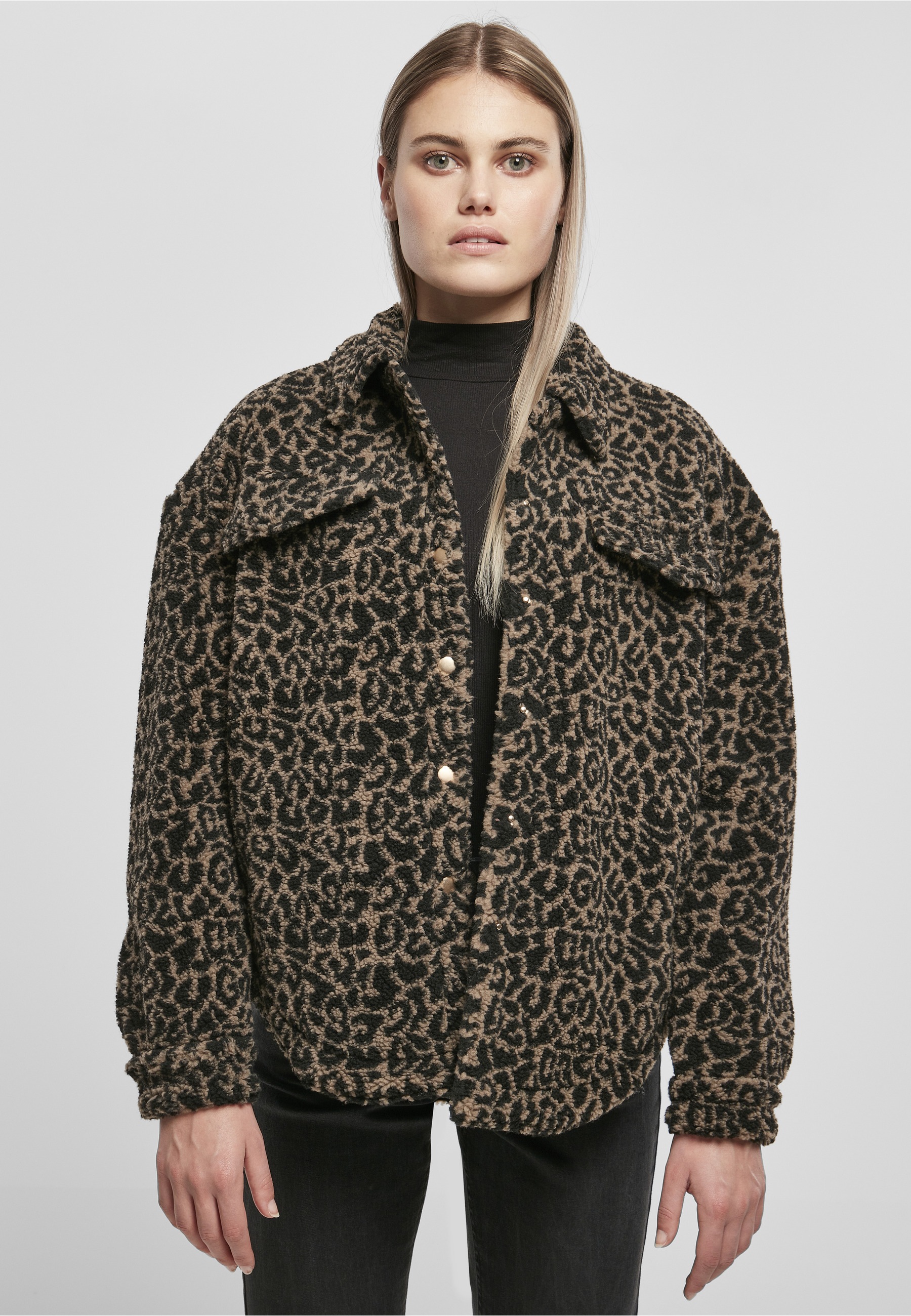 URBAN CLASSICS Langmantel »Urban Classics Damen Ladies AOP Sherpa Overshirt«