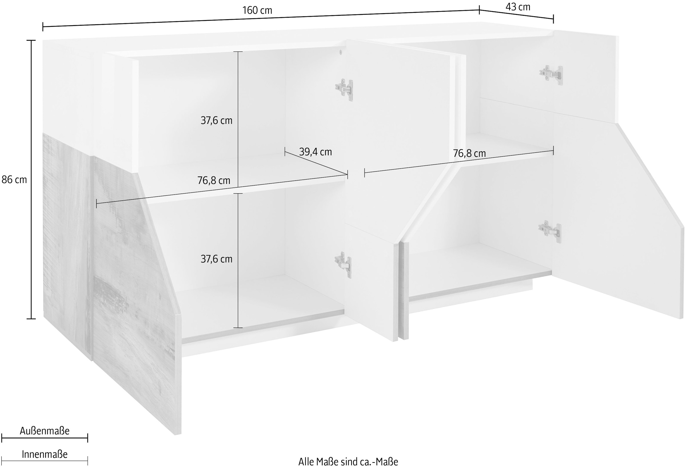 INOSIGN Sideboard »ALIEN-Kommode, Schrank, Anrichte mit 4 Türen und 4 Fächern«, Sideboard Breite ca. 160 cm "100 % Made in Italy"