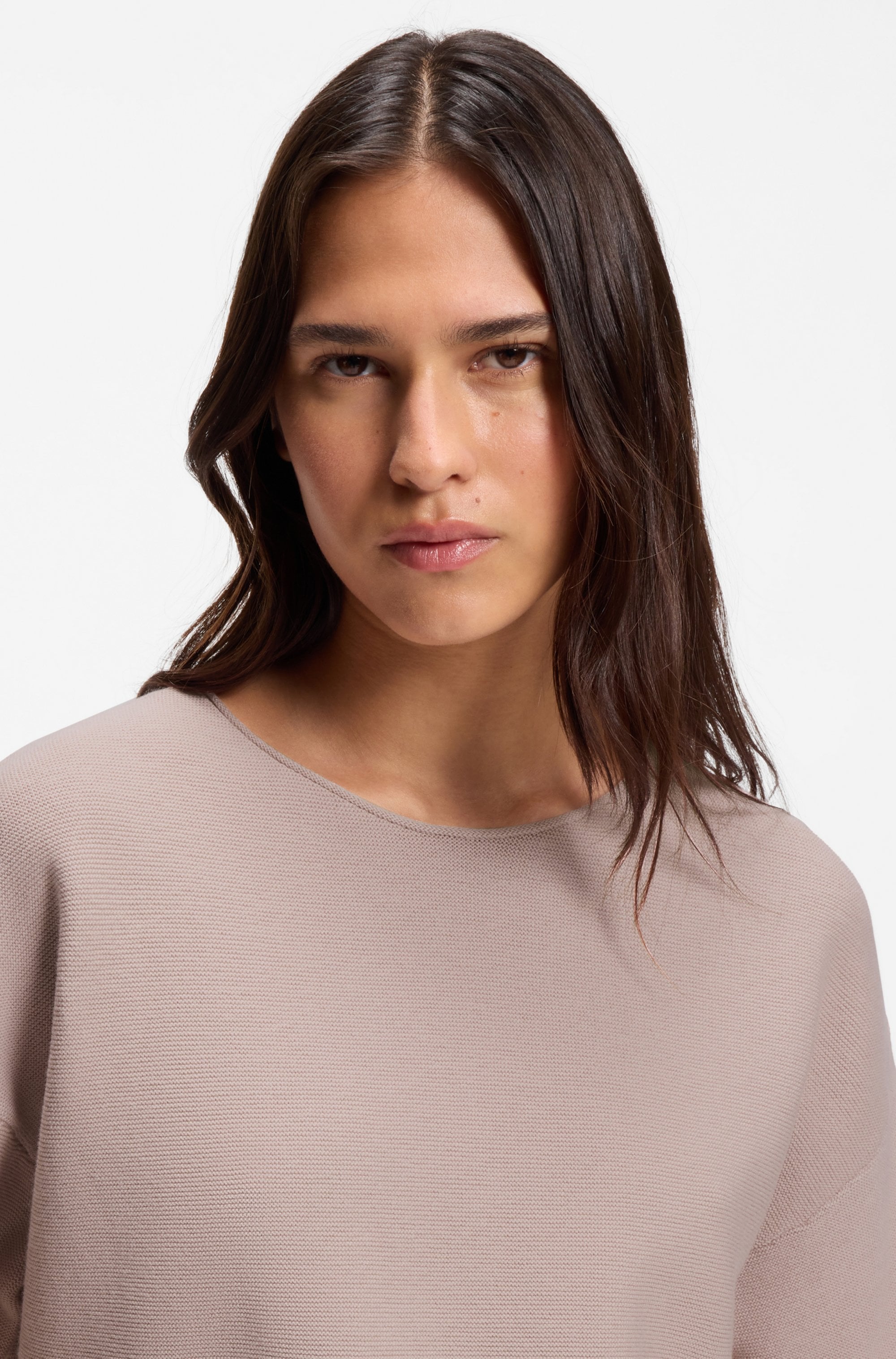 BOSS ORANGE Kurzarmpullover »Fouetta Premium Damenmode« Baumwoll-Woll-Mix, Relaxed Fit