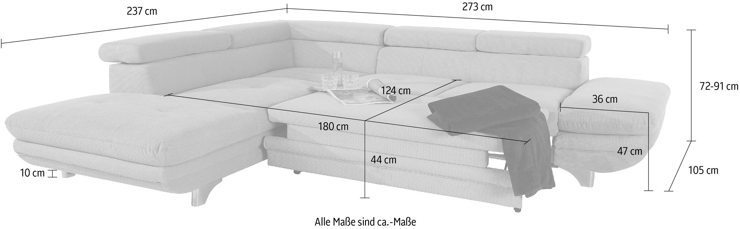 COTTA Ecksofa »Enterprise L-Form« mit Arm- & Kopfteilverstellung, wahlweise mit Bettfunktion