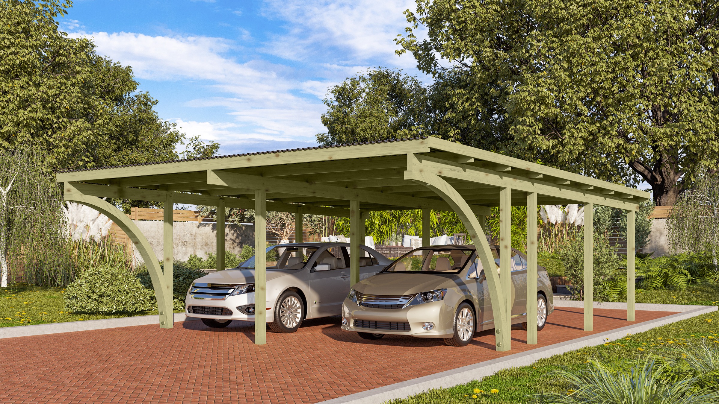 Doppelcarport KARIBUkdi, Carports, "»ECO 2« Variante C, kesseldruckimprägniert", aus Masivholz