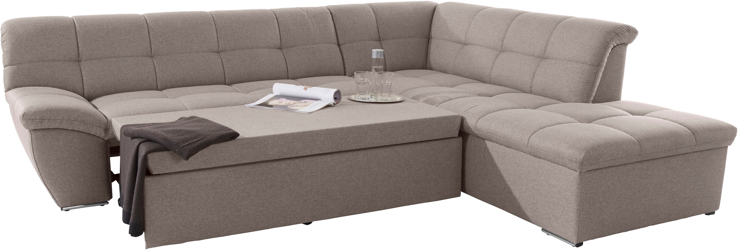 DOMO collection Ecksofa »Lagoa, moderne Sitzheftung, bequem und komfortabel, L-Form«, wahlweise mit Bettfunktion, frei im Raum stellbar, große Farbvielfalt