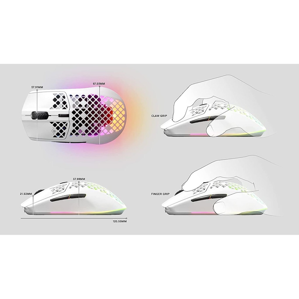 SteelSeries Gaming-Maus »Wireless White Aerox 3«, RGB Beleuchtung