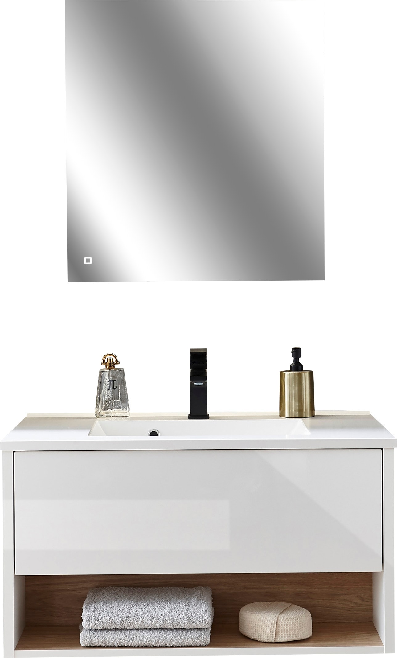 Places of Style Badmöbel-Set »Studio Line, Bad im modernen Design, 2-teiliges Badezimmer«, (2 St.), Waschtisch und Spiegel, in zwei Farben verfügbar, viel Stauraum