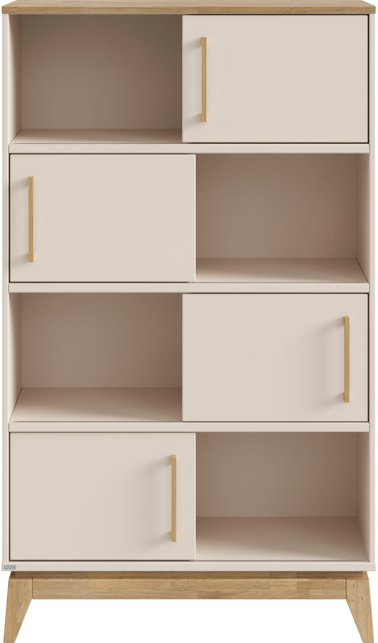 PAIDI Standregal »STIENE in Beige oder Grau, 8 Fächer, 4 Schiebetüren mit Soft-Close« B/H/T ca. 95/161/40cm,  modernes und langlebiges Regal mit Massivholz, Highboard