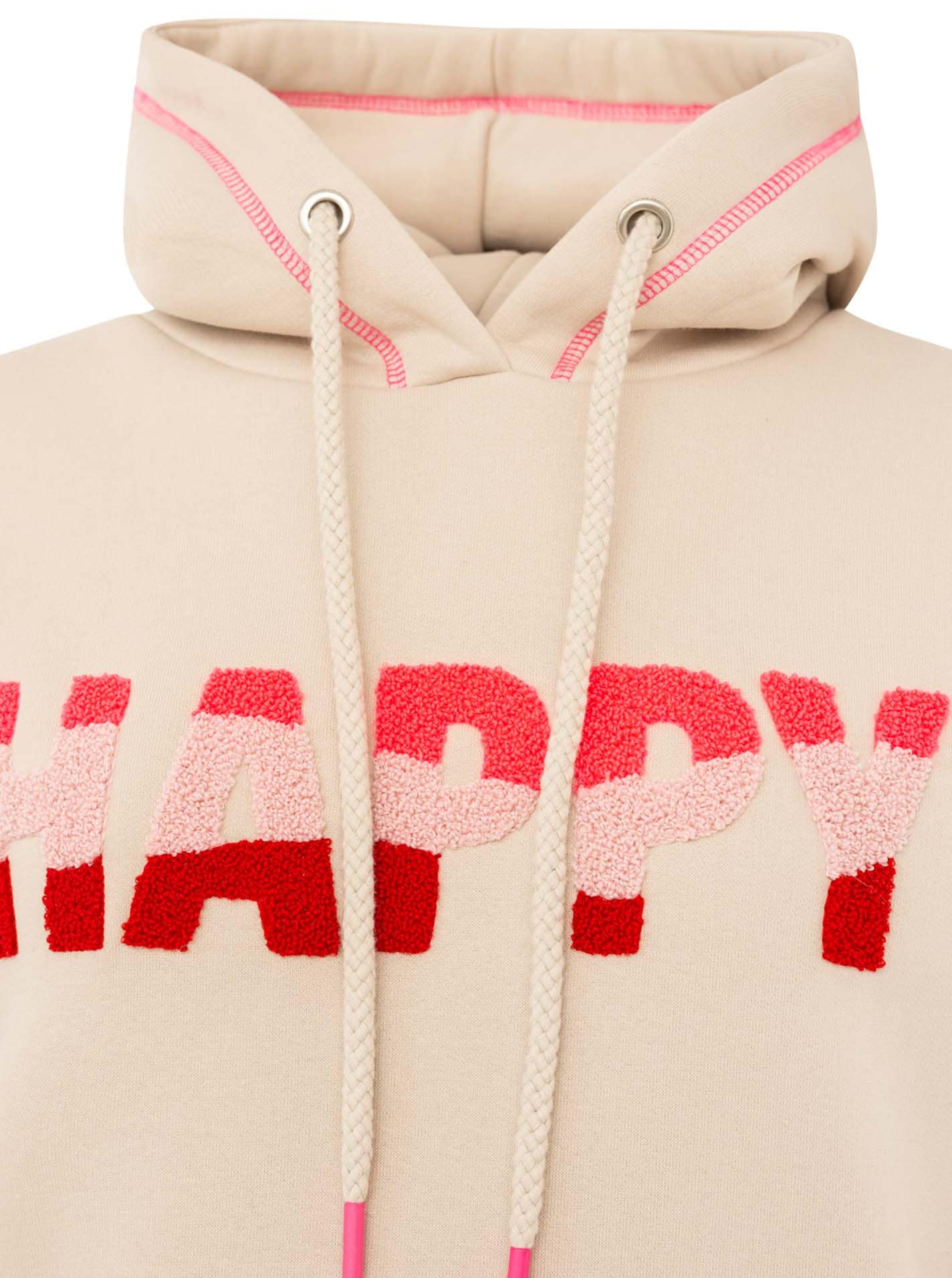 Zwillingsherz Hoodie »"HAPPY"«, bunter Schriftzug aus Frottee, Kapuze mit Kordel, Kängurutasche
