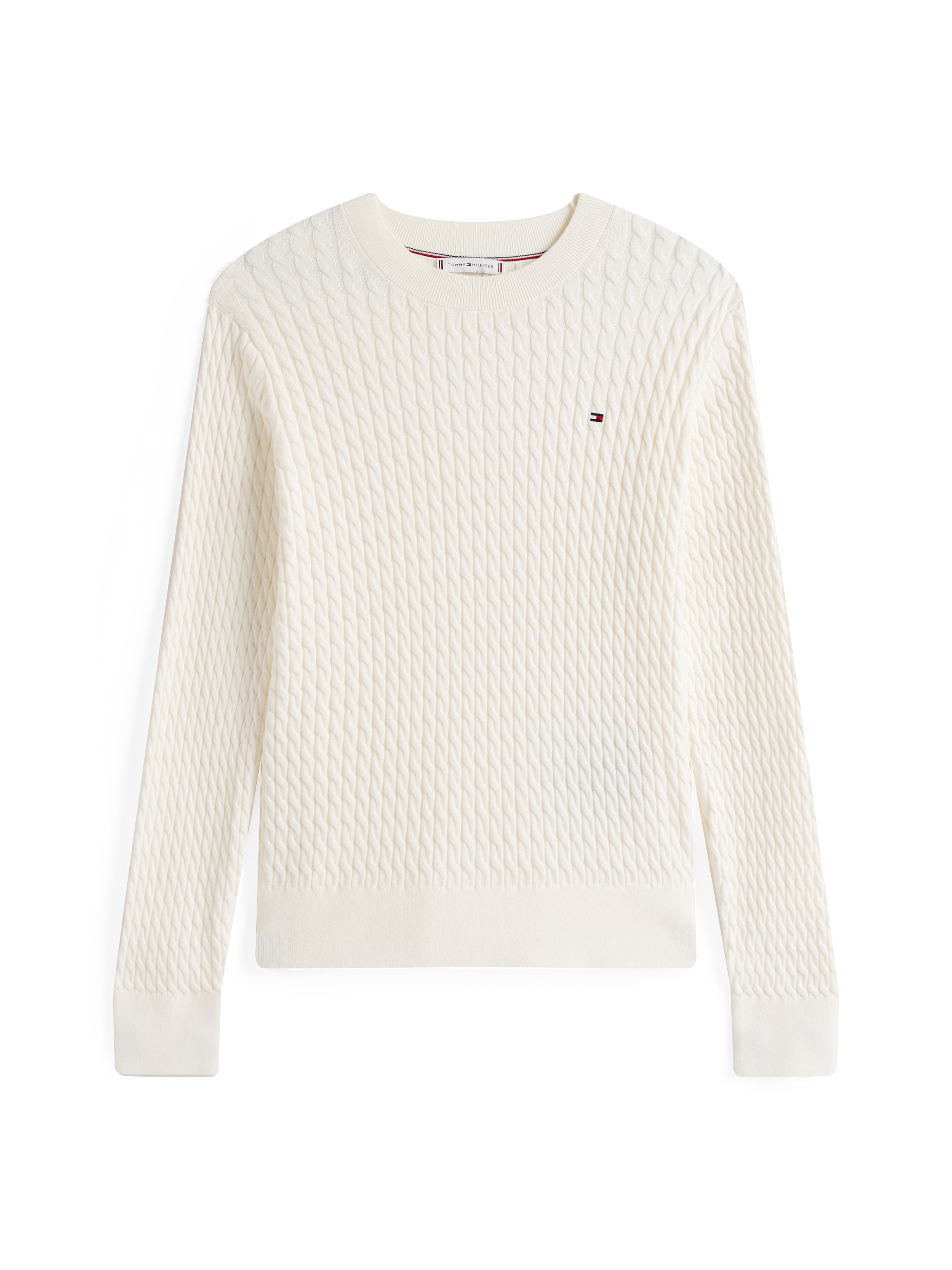 Tommy Hilfiger Rundhalspullover »CO CABLE C-NK LS SWEATER«, mit Zopfmuster