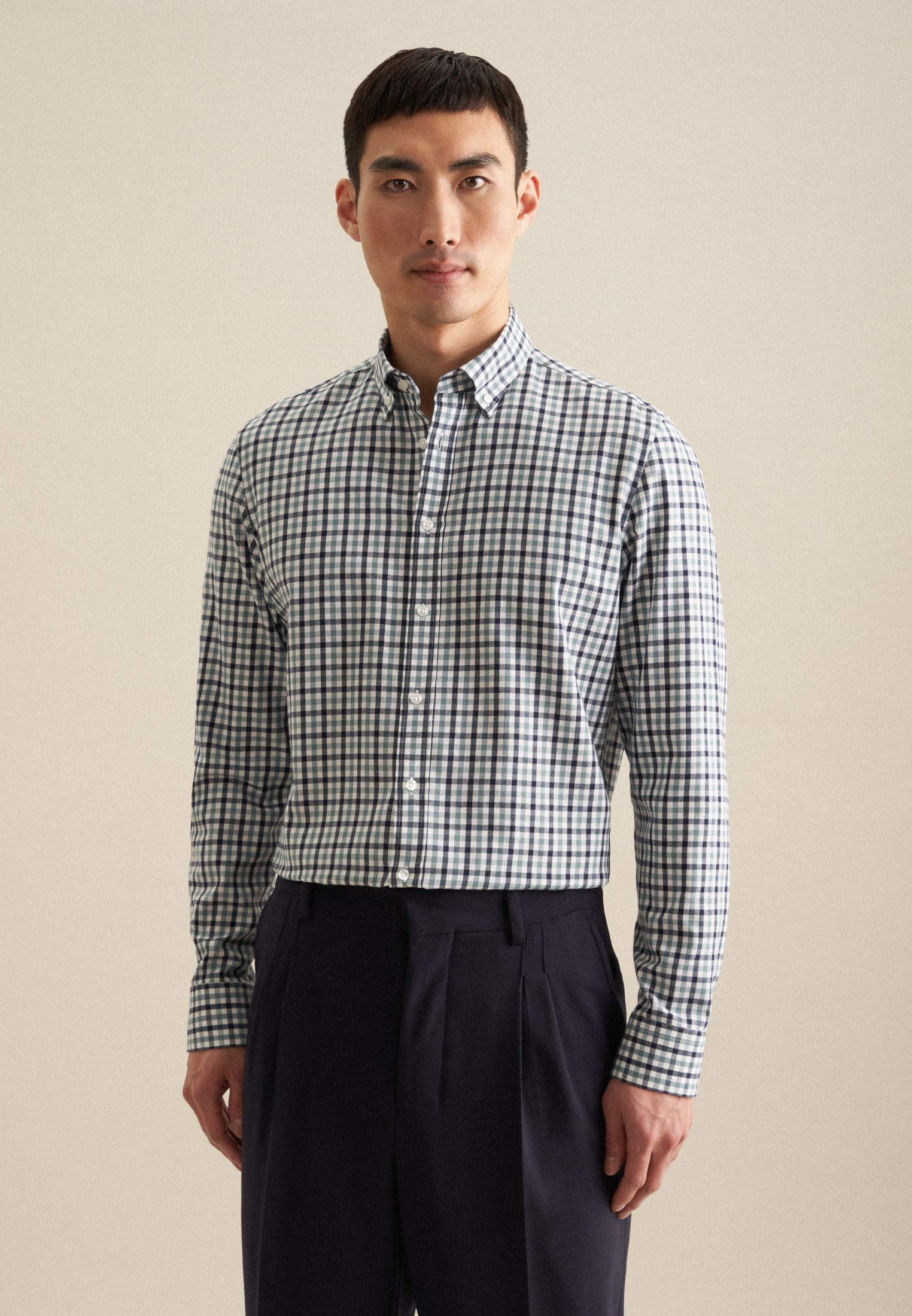 seidensticker Flanellhemd "Shaped", Shaped Langarm Button-Down-Kragen Karo