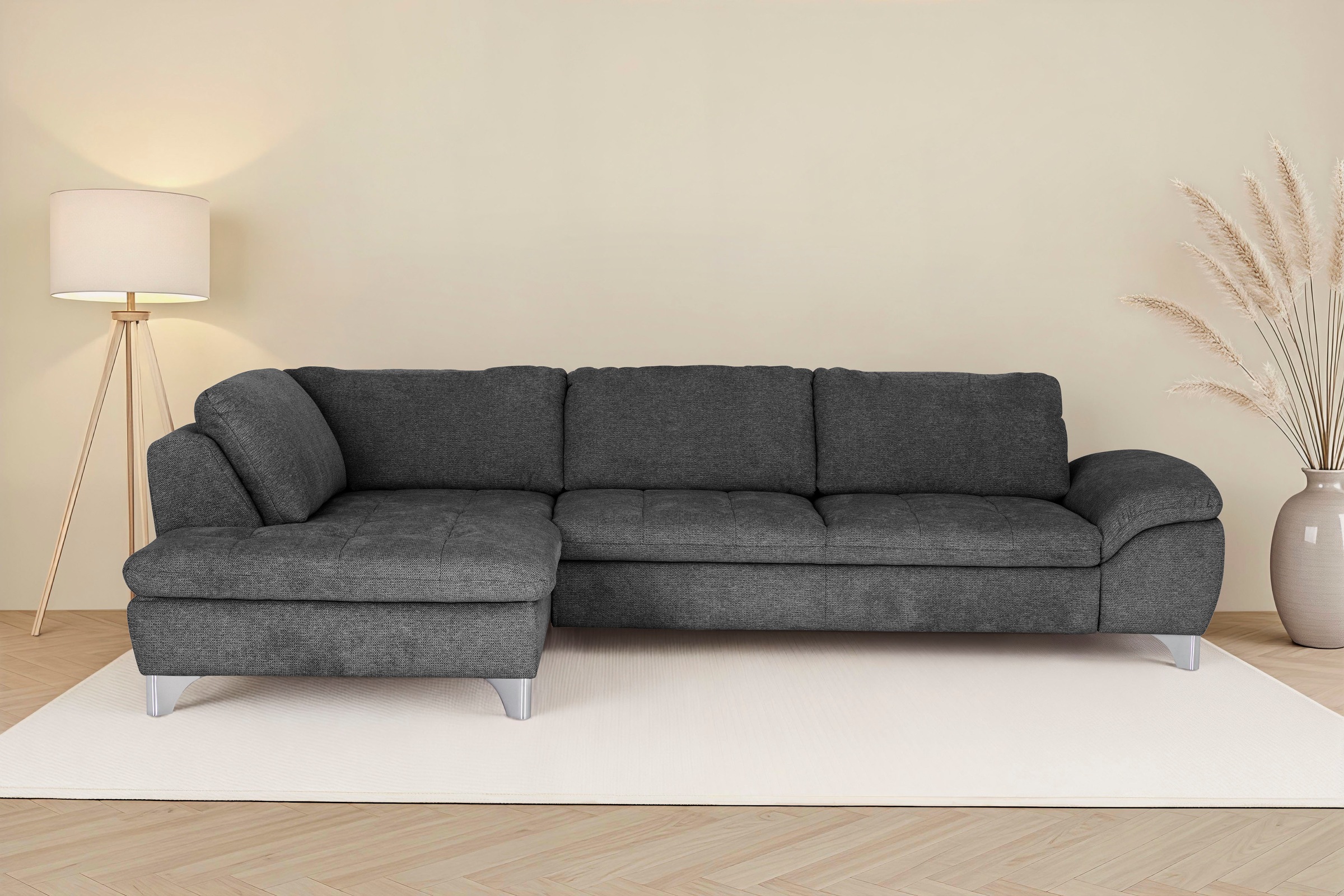 Die PlanBar Ecksofa "Ottomane MP-IN14007 L-Form, Breite 306 cm" wahlweise mit Schlaffunktion und verstellbaren Kopfstützen