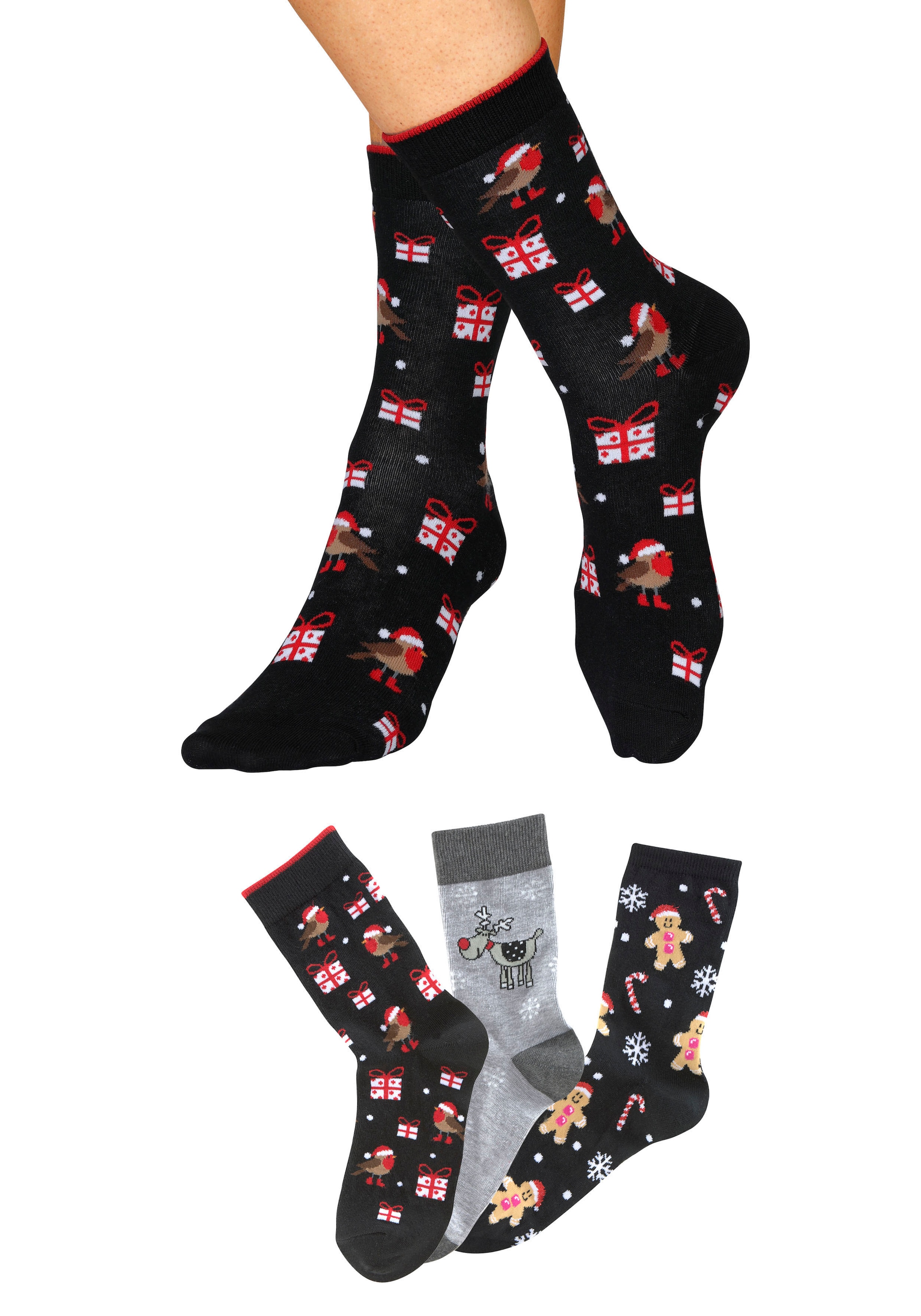 H.I.S Socken, (Packung, 3 Paar), mit lustigen Weihnachtsmotiven