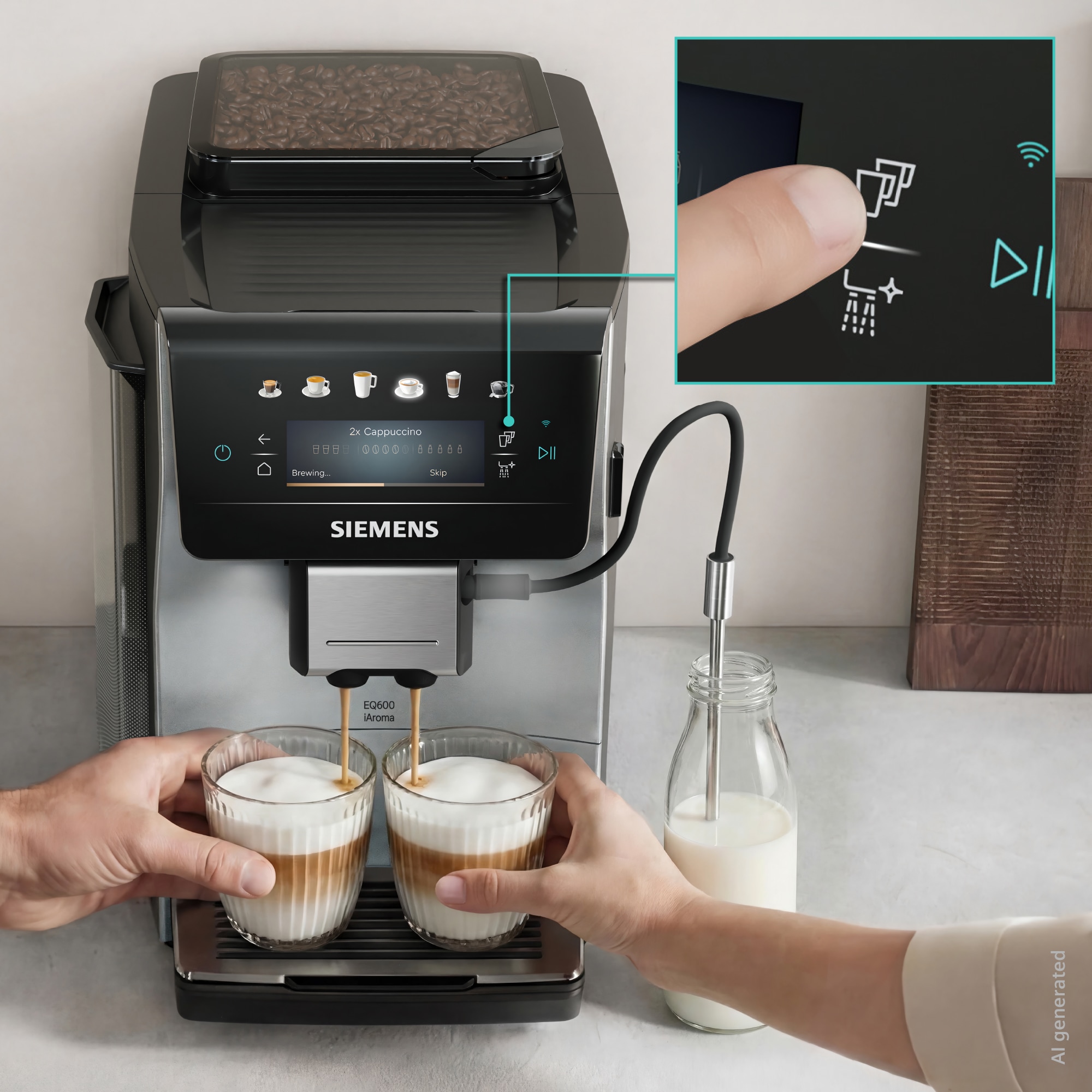 SIEMENS Kaffeevollautomat »EQ600 TP603E07, 6 Getränke, XL-Getränke, bis zu 480ml, Keramikmahlwerk« Doppeltassenfunktion, Kannenfunktion, entnehmbare Brüheinheit, Silber