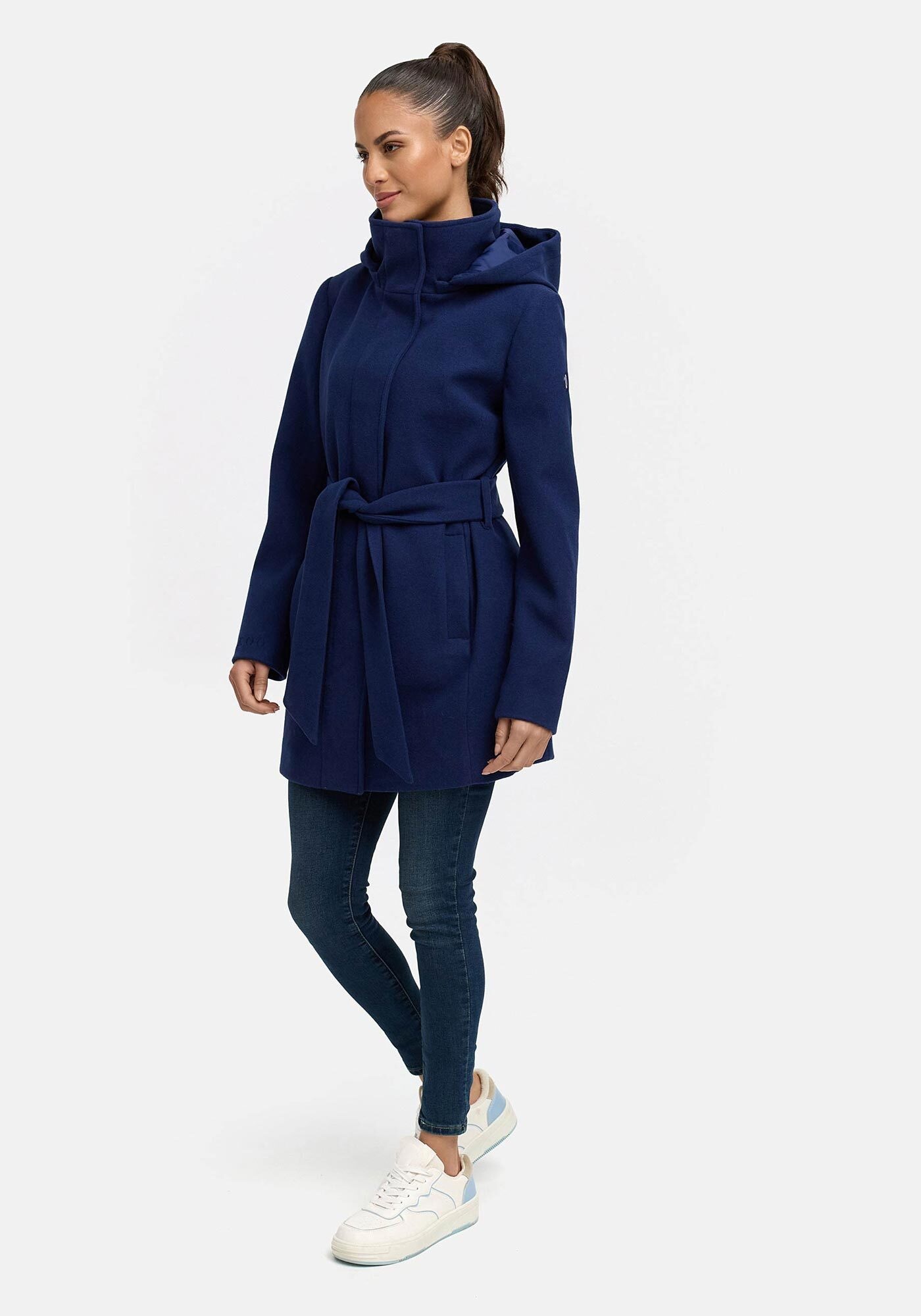 Marikoo Kurzmantel »Katalinaa«, Eleganter Wickel Mantel mit Taillengürtel und Oversized Hood Kapuze