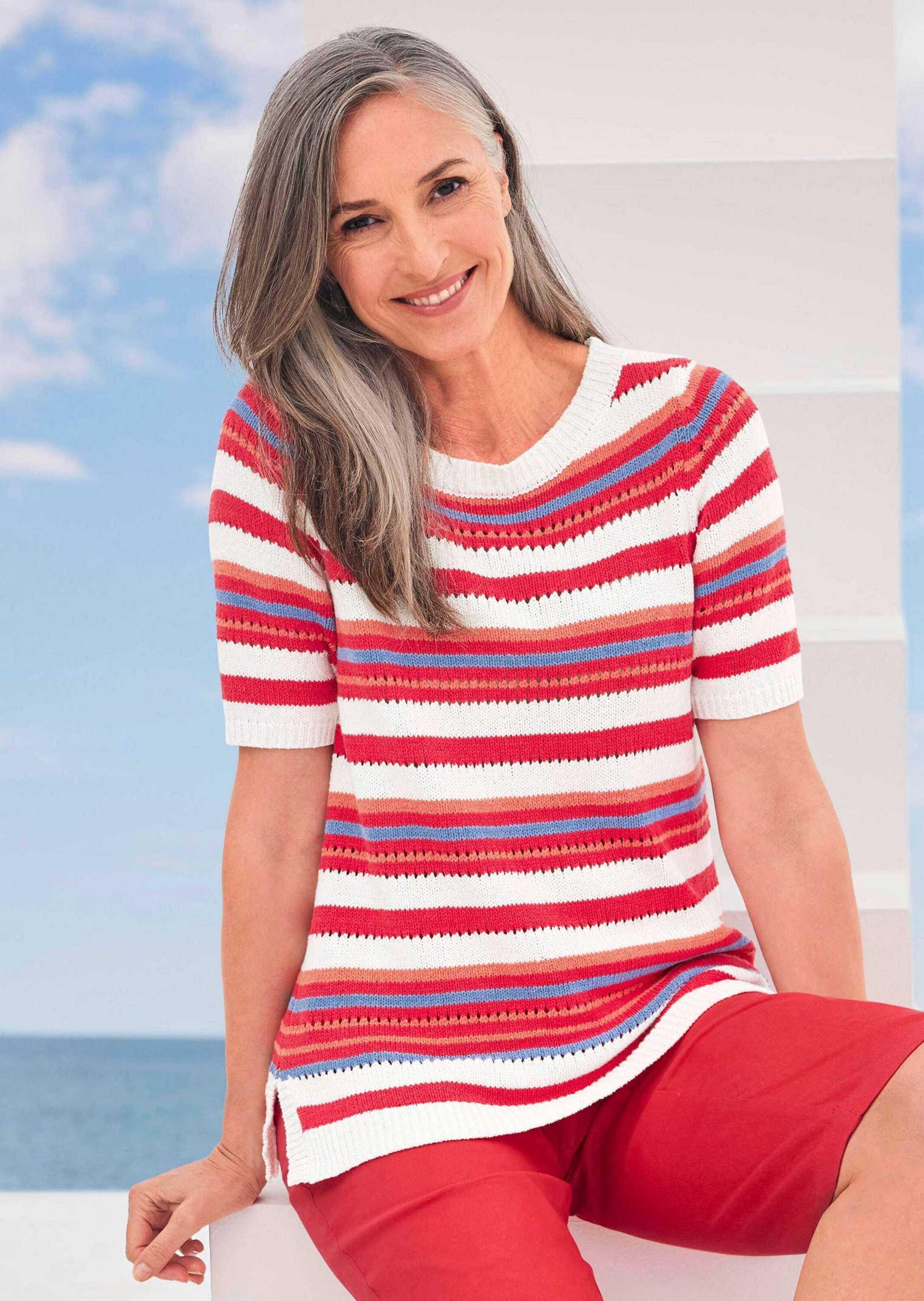 GOLDNER Rundhalspullover »Kurzgröße Streifenpullover mit U-Boot-Ausschnitt«