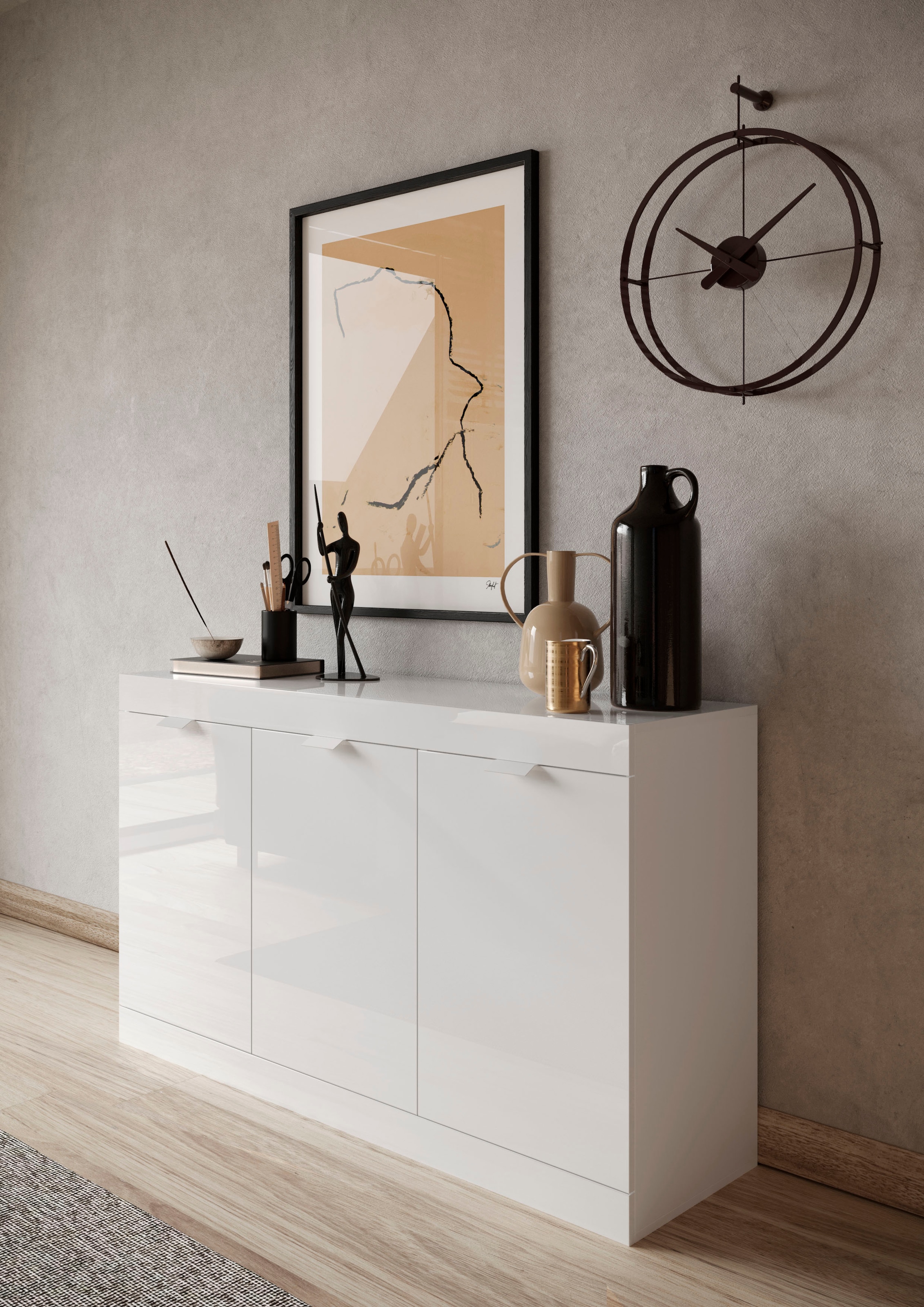 INOSIGN Sideboard »Slim«, Breite 136 cm, weiß Hochglanz Lack