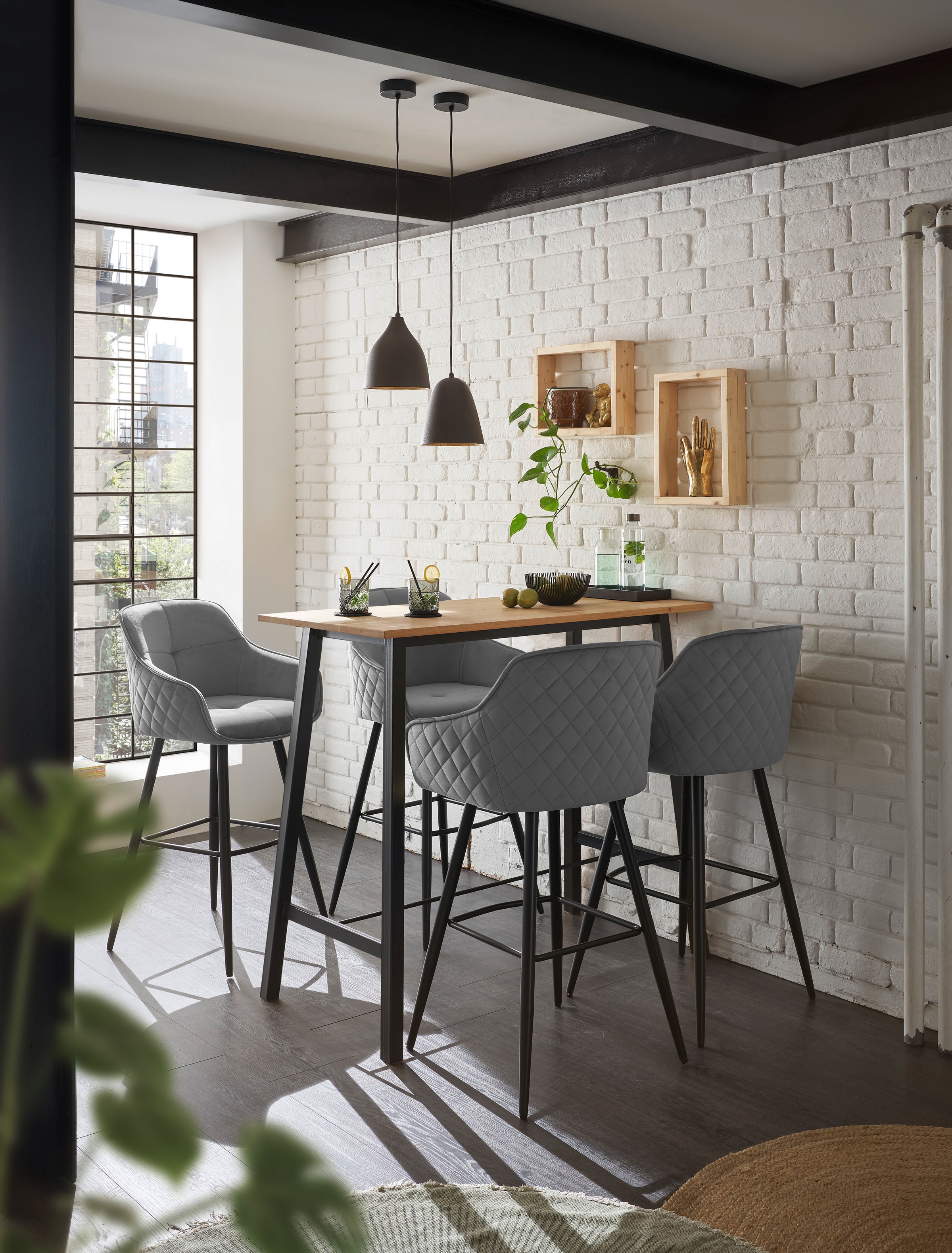Stolkom Bartisch »Kent Eiche Massivholz geölt, Hochtisch BxHxT 120x104x60 cm«, Industrial Style Eiche Massivholz geölt durchgehende Lamelle