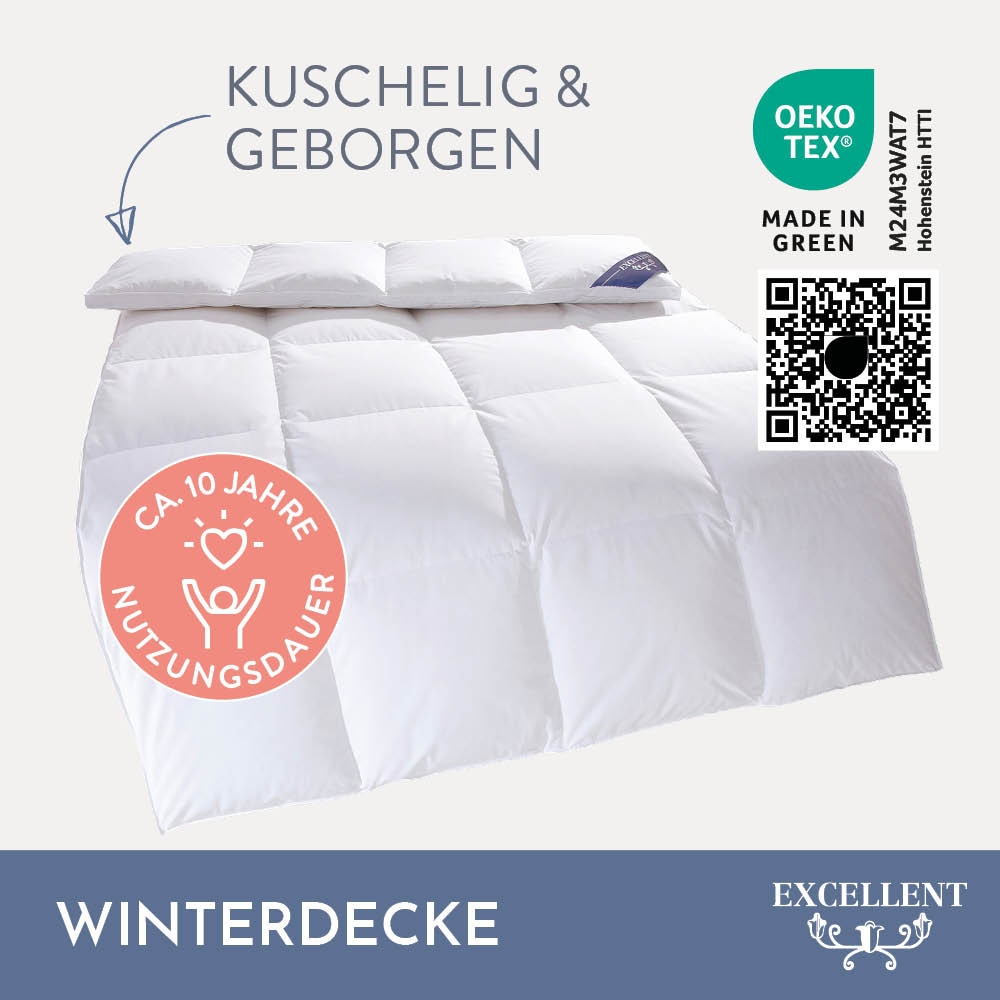 Excellent Gänsedaunenbettdecke "Davos, Bettdecken für Sommer und Winter, Decke" extrawarm Füllung 100% Gänsedaunen 1 Stk. tlg. Bettdecke 135x200 cm, 155x220cm und weitere Größen, Made in Germany