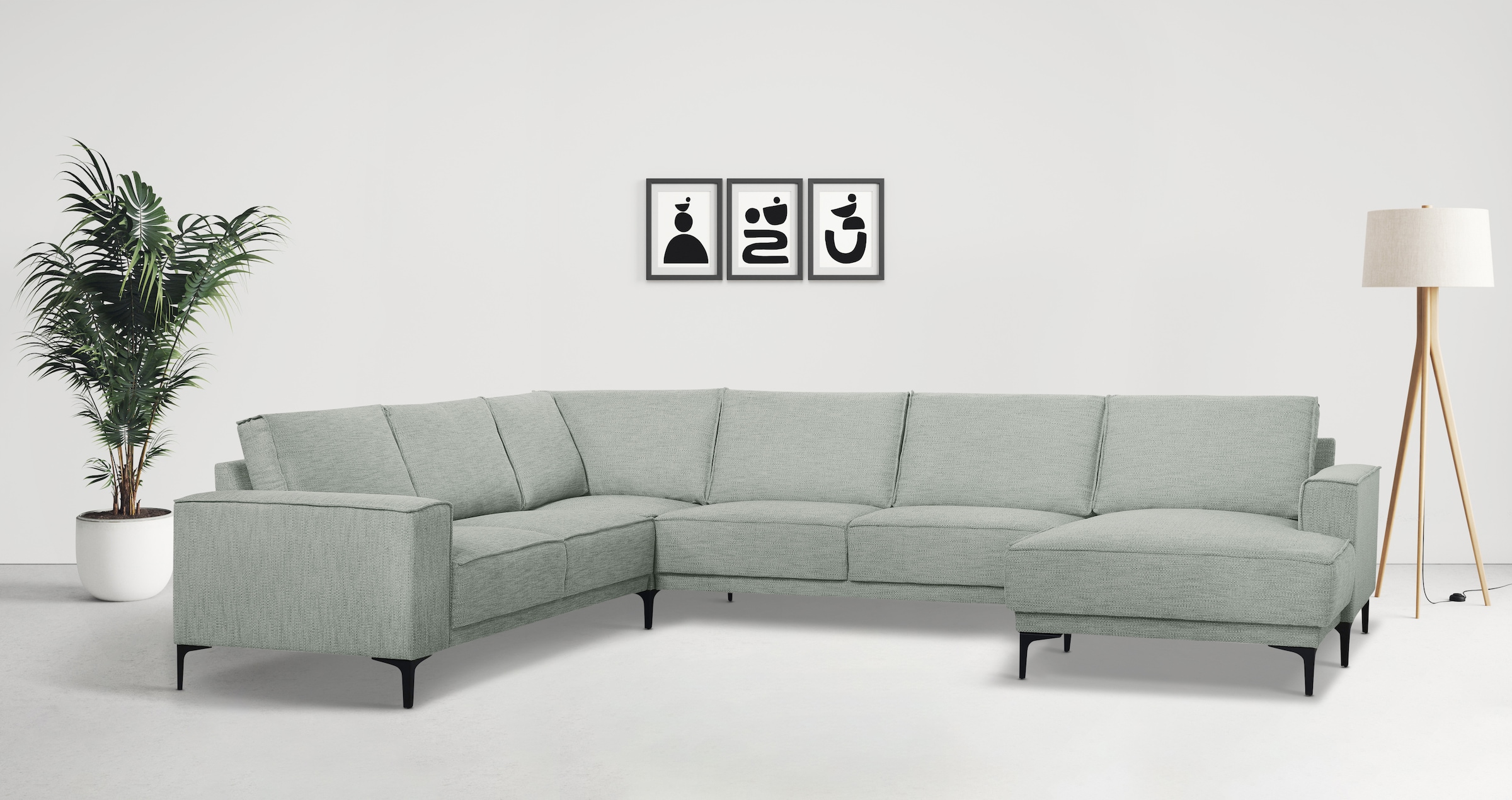 OTTO home Wohnlandschaft "OLAND Flachgewebe U-Form, XXL, B: 342 cm, Skandi-Design" Skandi-Design in Struktur, Flachgewebe, Luxus-Microfaser, Boucle