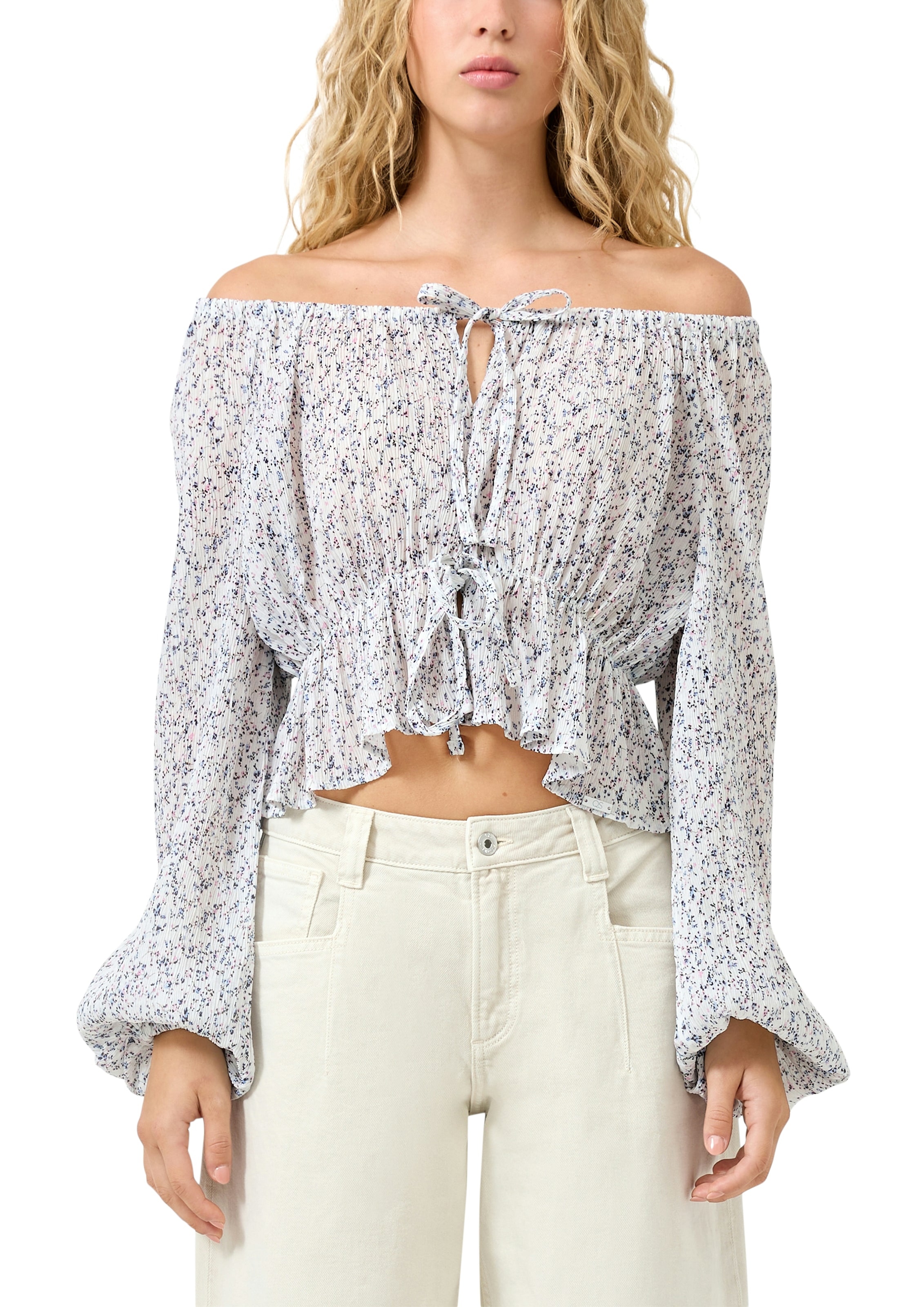 QS Langarmbluse mit Minimal-Print günstig online kaufen