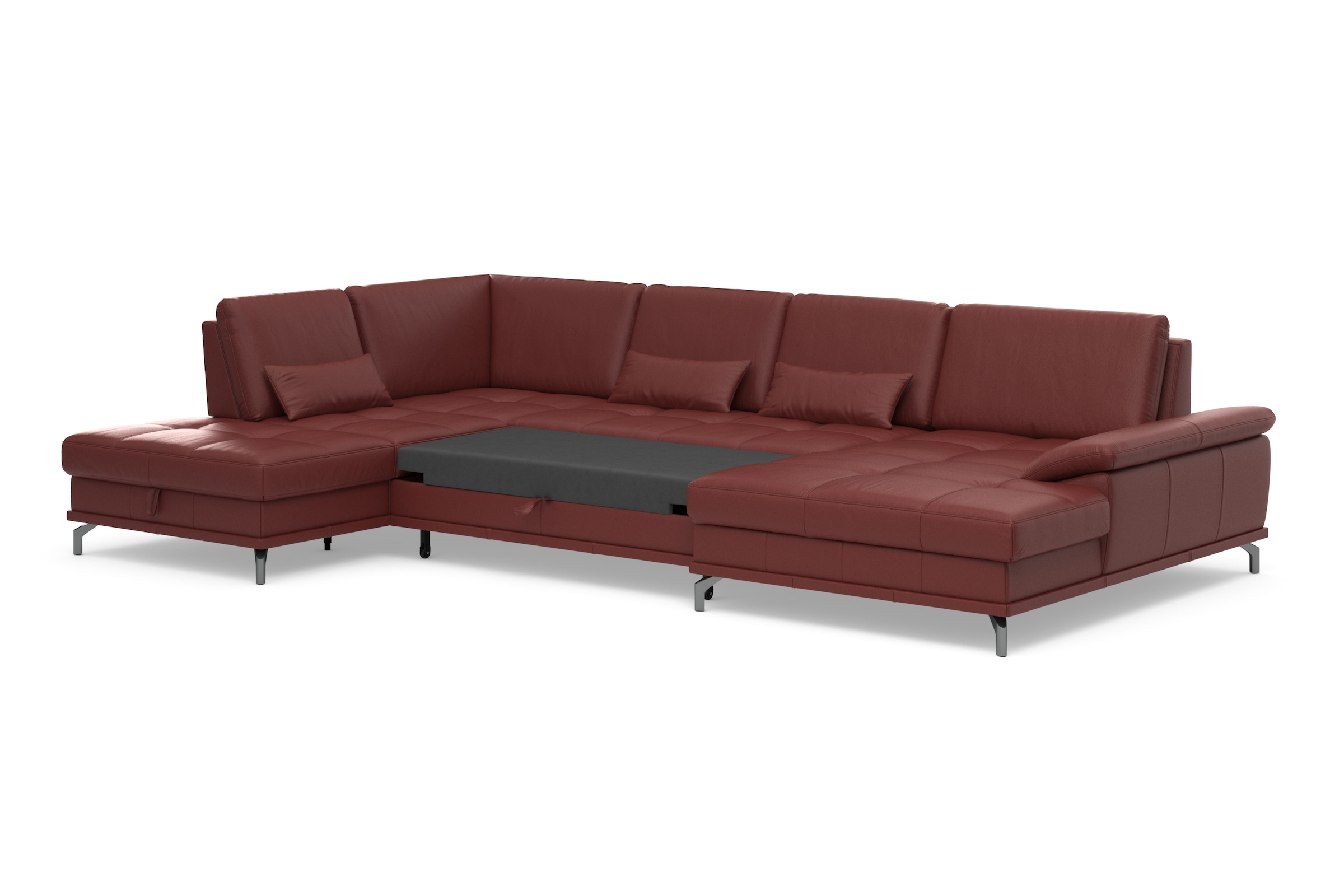 Places of Style Wohnlandschaft »Costello U-Form, mit Sitztiefenverstellung, Armteilverstellung und«, 3 Nierenkissen, optional Bettfunktion und Bettkasten