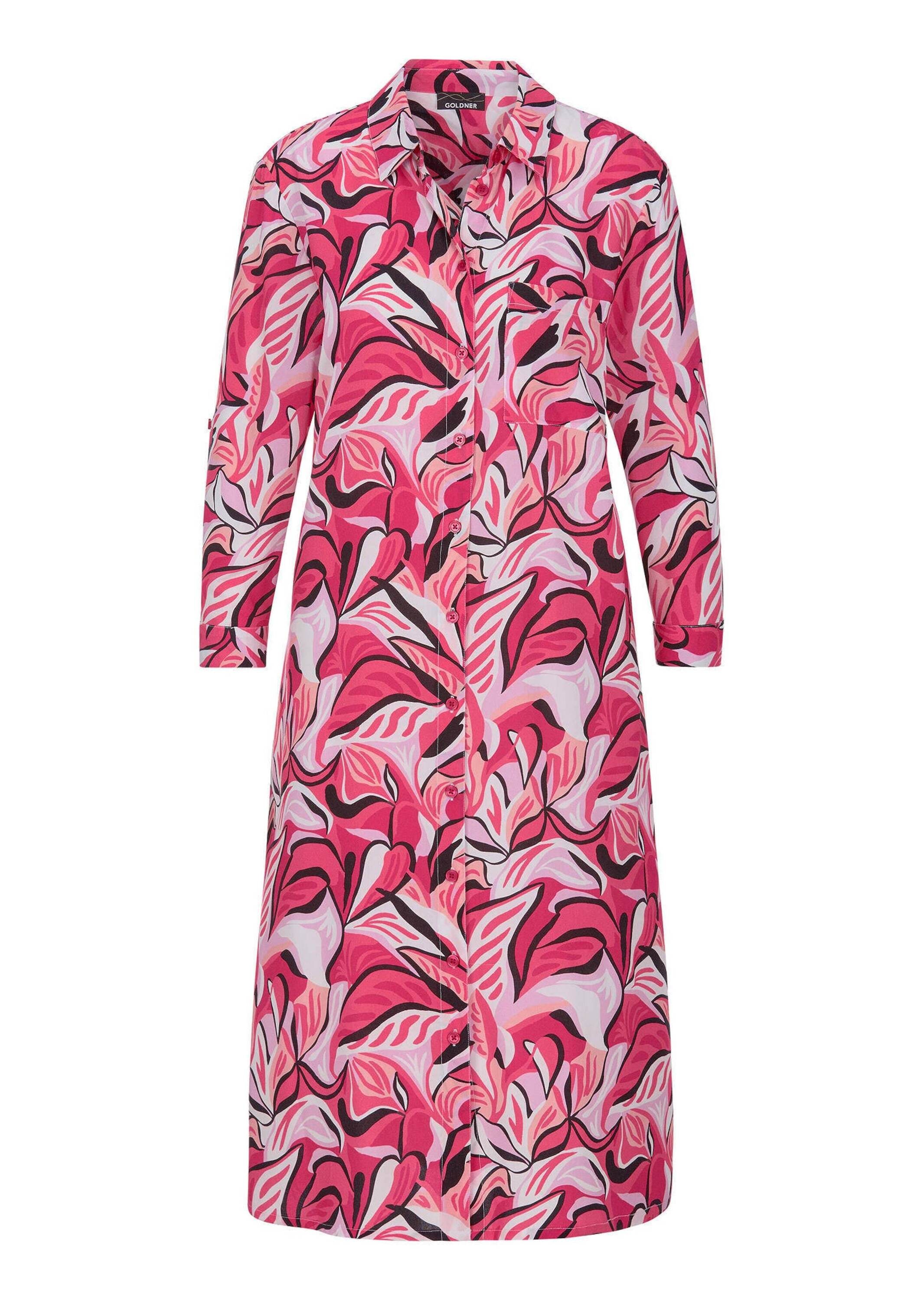 GOLDNER Sommerkleid "Kurzgröße Hemdblusenkleid mit Blätterprint" günstig online kaufen