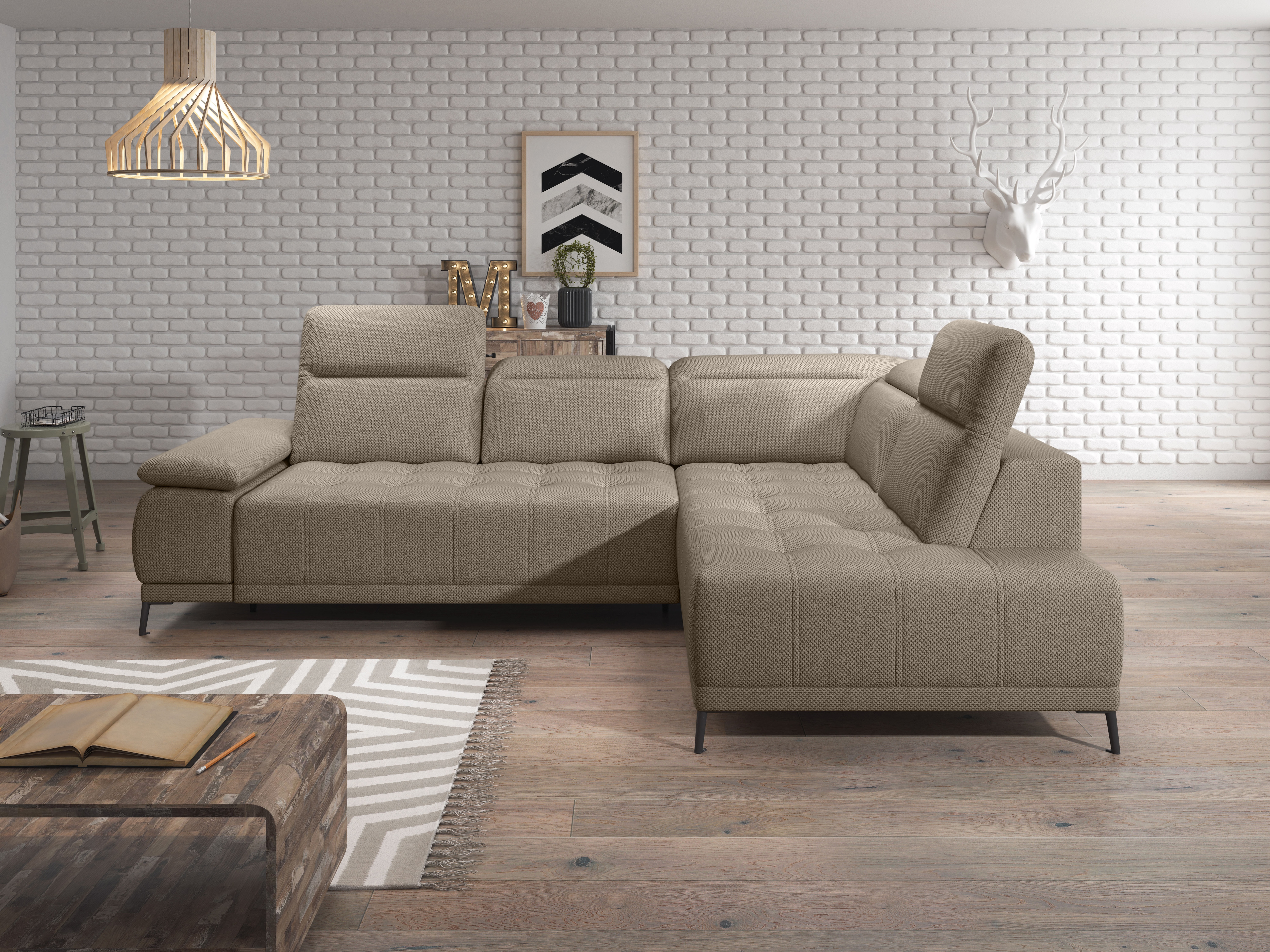 WERK2 Ecksofa "Focus-L 204 x 278 cm modern und bequem" Webstoff, L-Form, elektrische Sitztiefenverstellung, Schlaffunktion