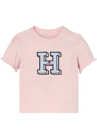 T-Shirt »BABY ITHACA H TEE S/S«, mit Drucker, Rüsche am Ärmel, Hilfiger Logo-Print