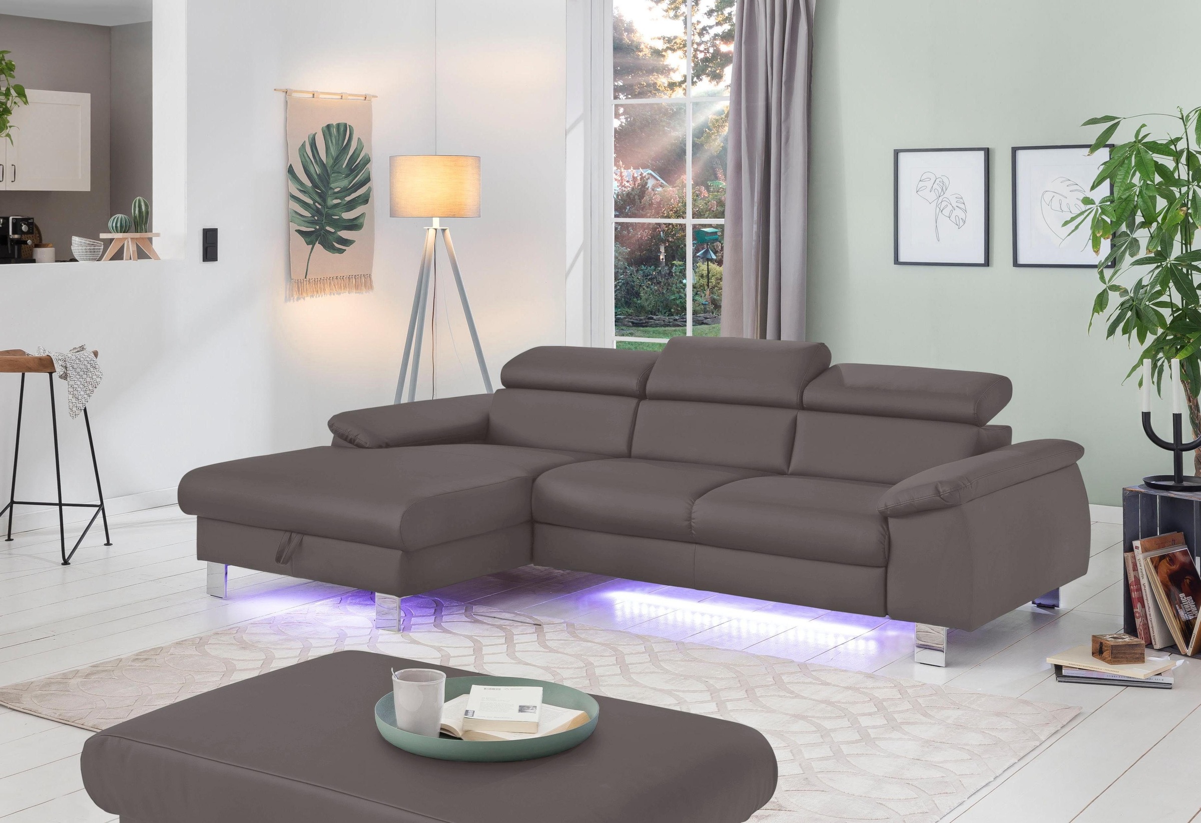COTTA Ecksofa Komaris, Ecksofa, wahlweise mit RGB-LED-Beleuchtung und Bettf günstig online kaufen