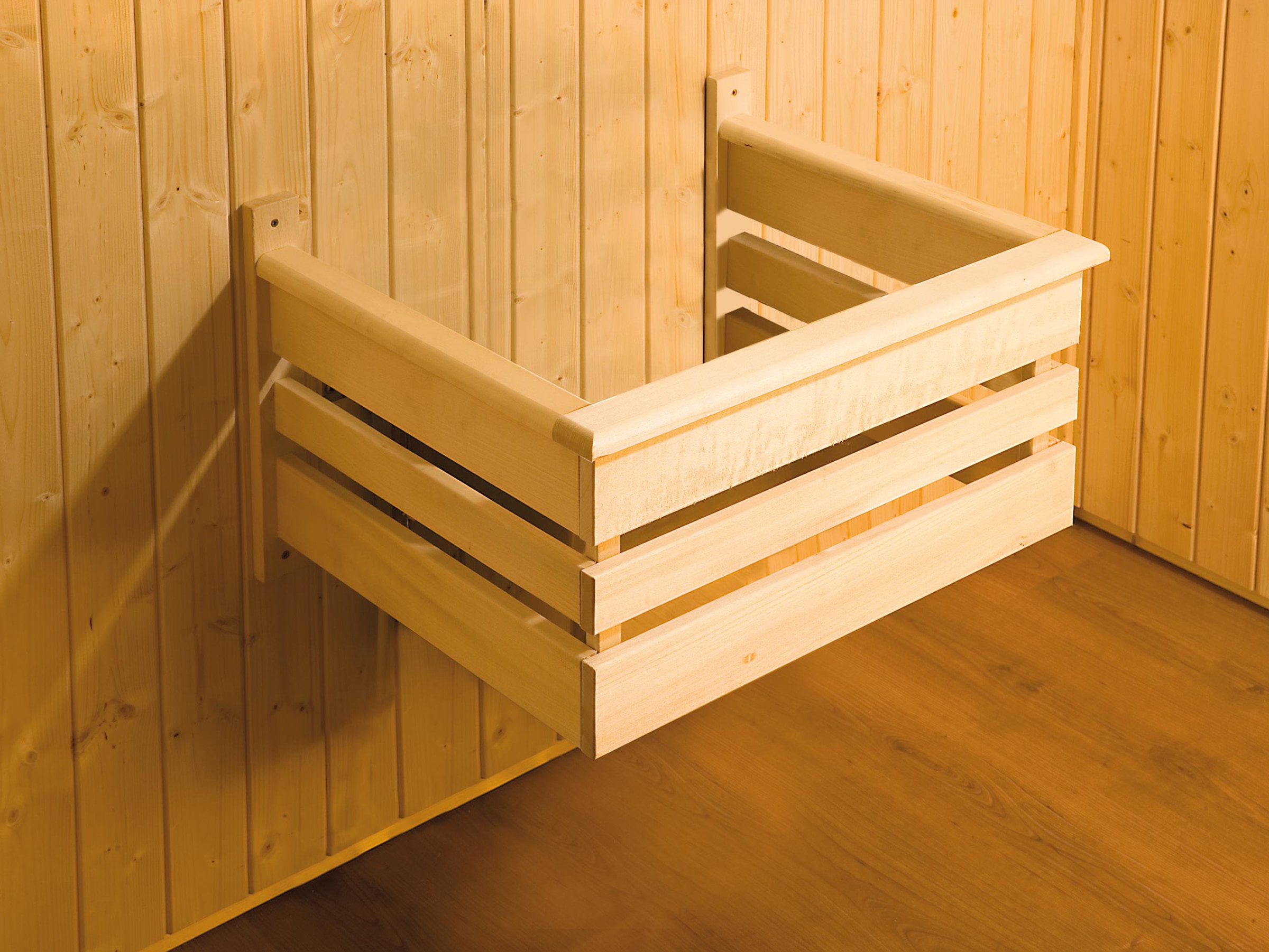 weka Sauna »Elementsauna KAARINA 2«, platzsparende Nischensauna, 2 Fensterelemente, moderne Ganzglastür
