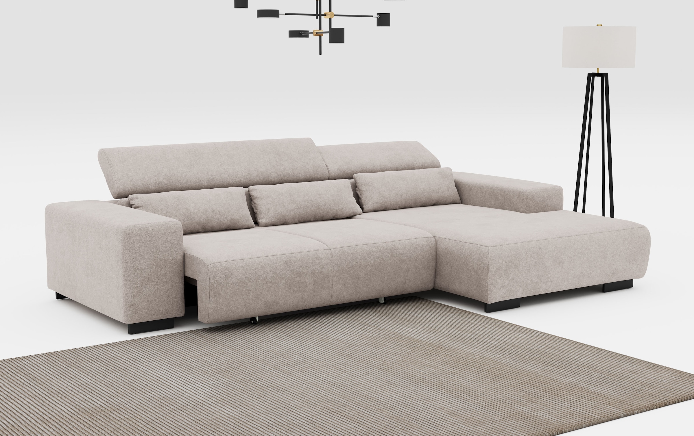 COTTA Ecksofa »Side L-Form, mit Kopfteilverstellung & 3 Nierenkissen«, optional motorische Sitztiefenverstellung