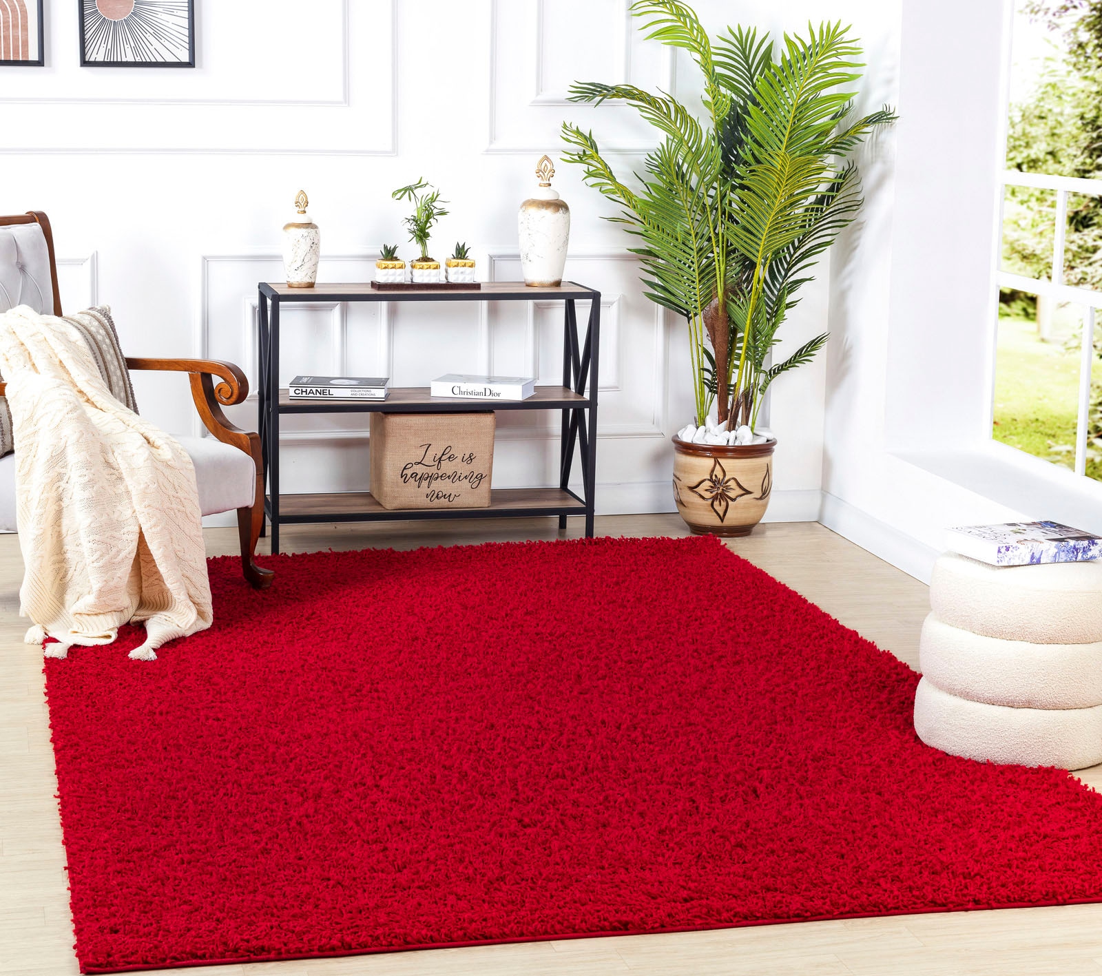 Surya Hochflor-Teppich "UNI CHIC 2309", rechteckig, Flauschig, Langflor, Weich, Wohnzimmer Flurteppich, Rot