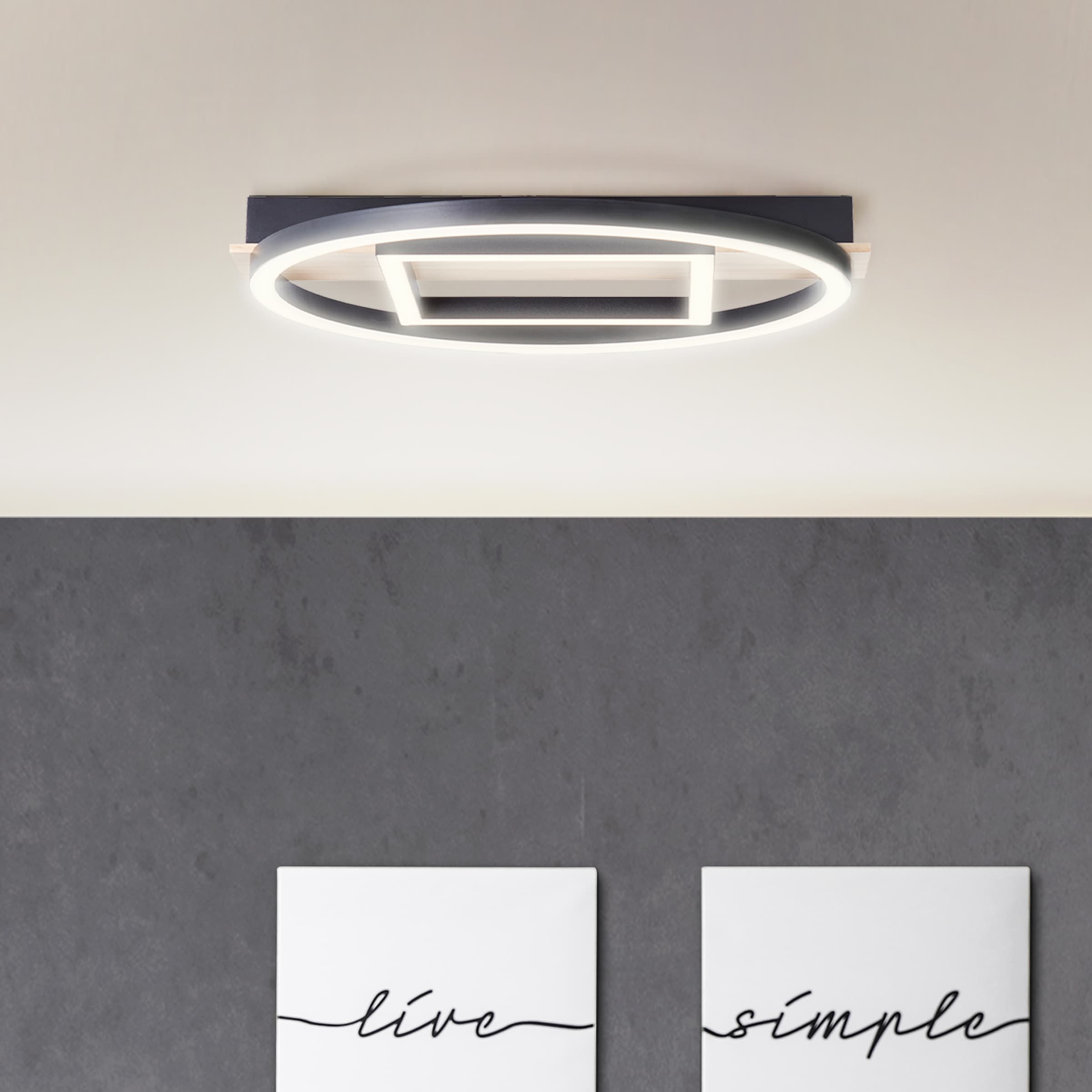 BreLight LED Deckenleuchte »Maureen«, mit Holzakzent, 37 x 37 cm, 2500 lm, 3000 K warmweiß, Holz/Metall