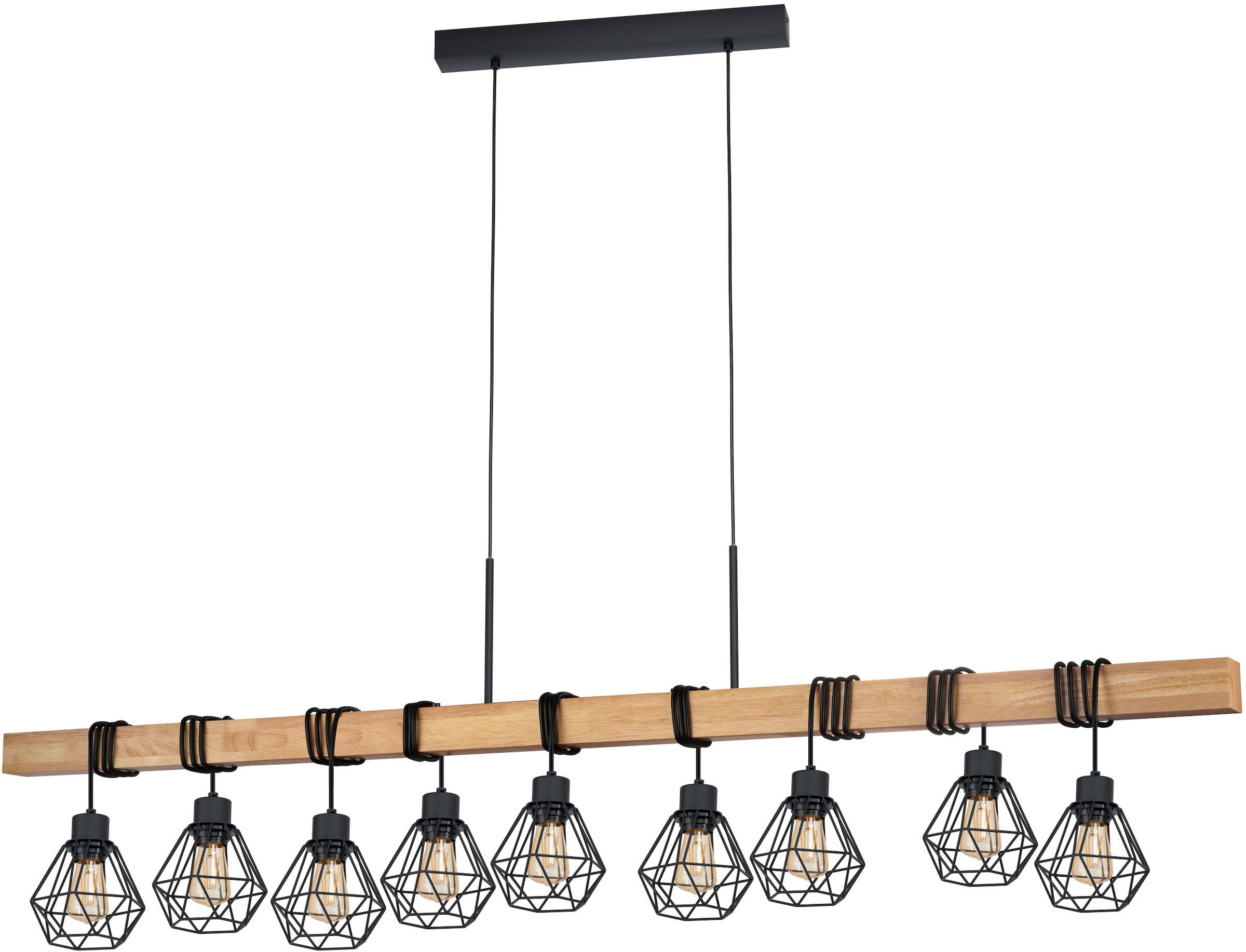 EGLO Pendelleuchte »TOWNSHEND 5«, 9 flammig, Leuchtmittel E27 | ohne Leuchtmittel, schwarz / L150 x H110 x B20 cm / aus Holz und Metall / Retro / Vintage
