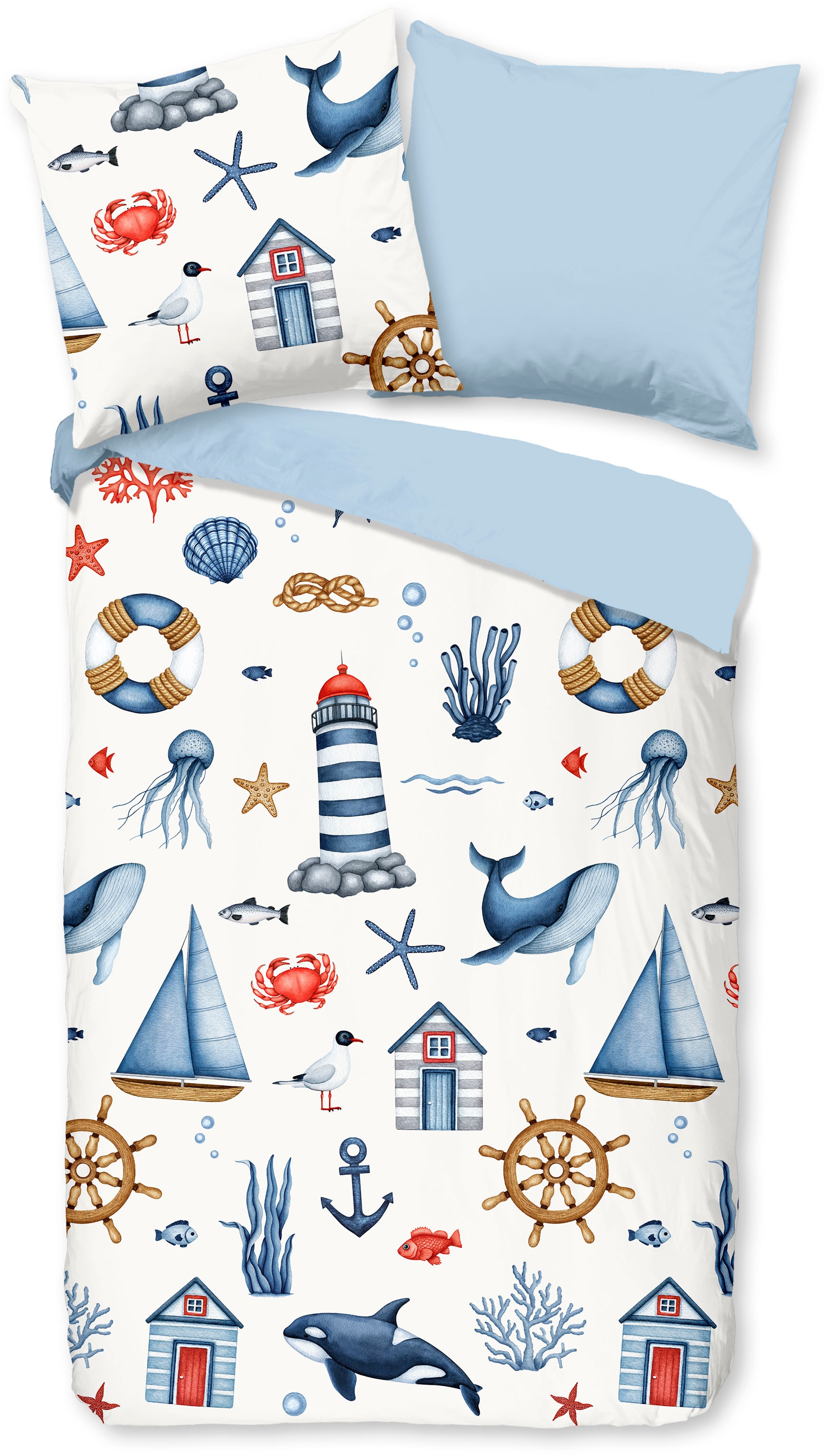 good morning Kinderbettwäsche "Ahoy" 2 Stk. 100% Baumwolle, Reißverschluss, günstig online kaufen