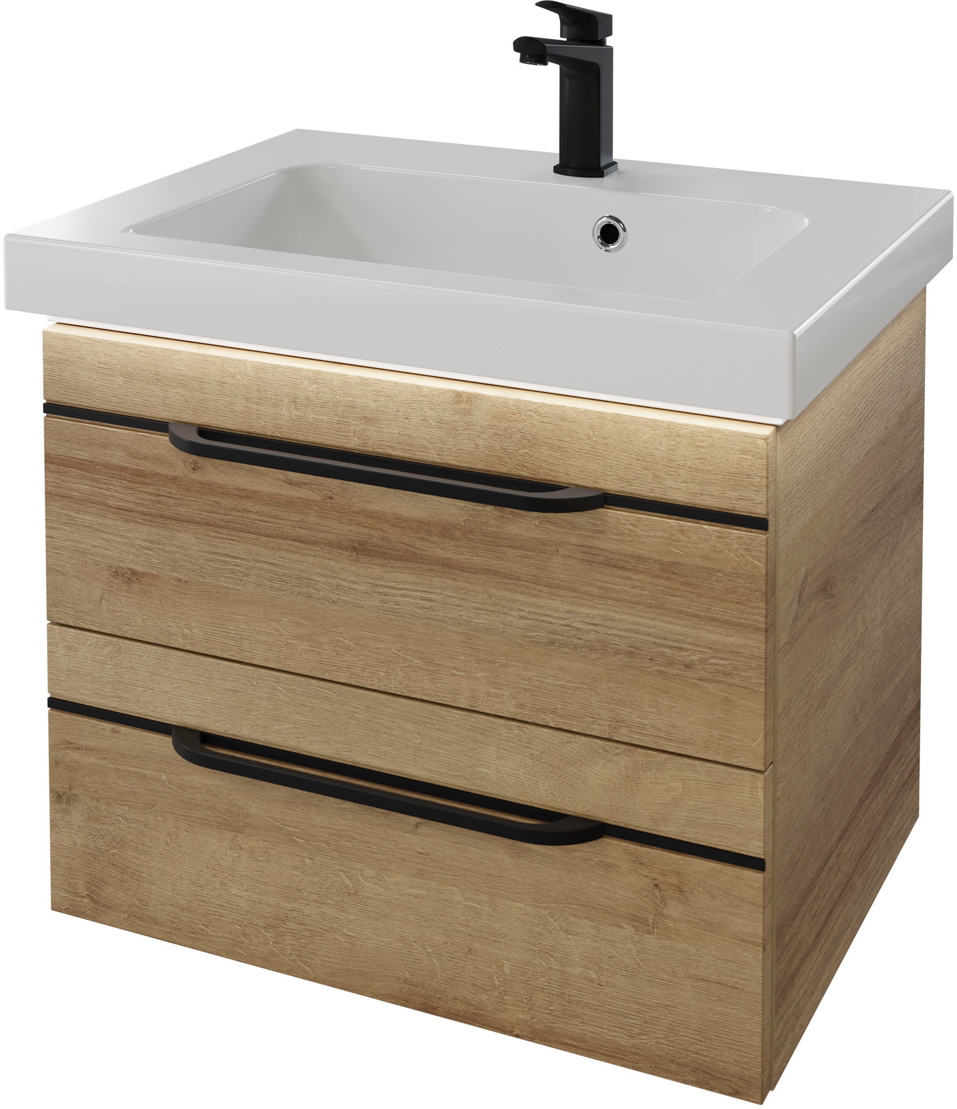 Saphir Badmöbel-Set »Balto 2-teilig Mineralmarmor-Waschtisch mit LED-Spiegel, Waschplatz«, (2 St.), 64,4 cm breit, mit 2 Schubladen, Badschrank inkl. Schubladendämpfer