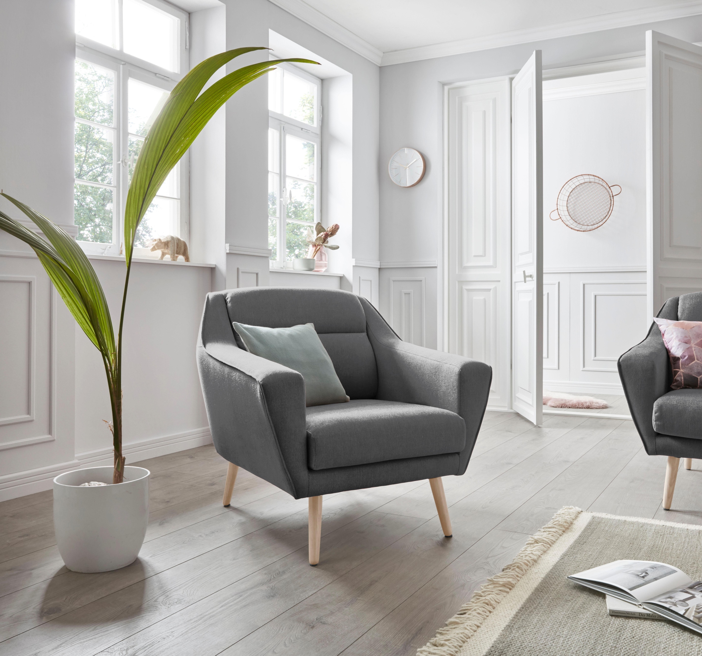 OTTO home Sessel "Bille" mit Naht im Rückenkissen und Eiche-Beinen, Design günstig online kaufen