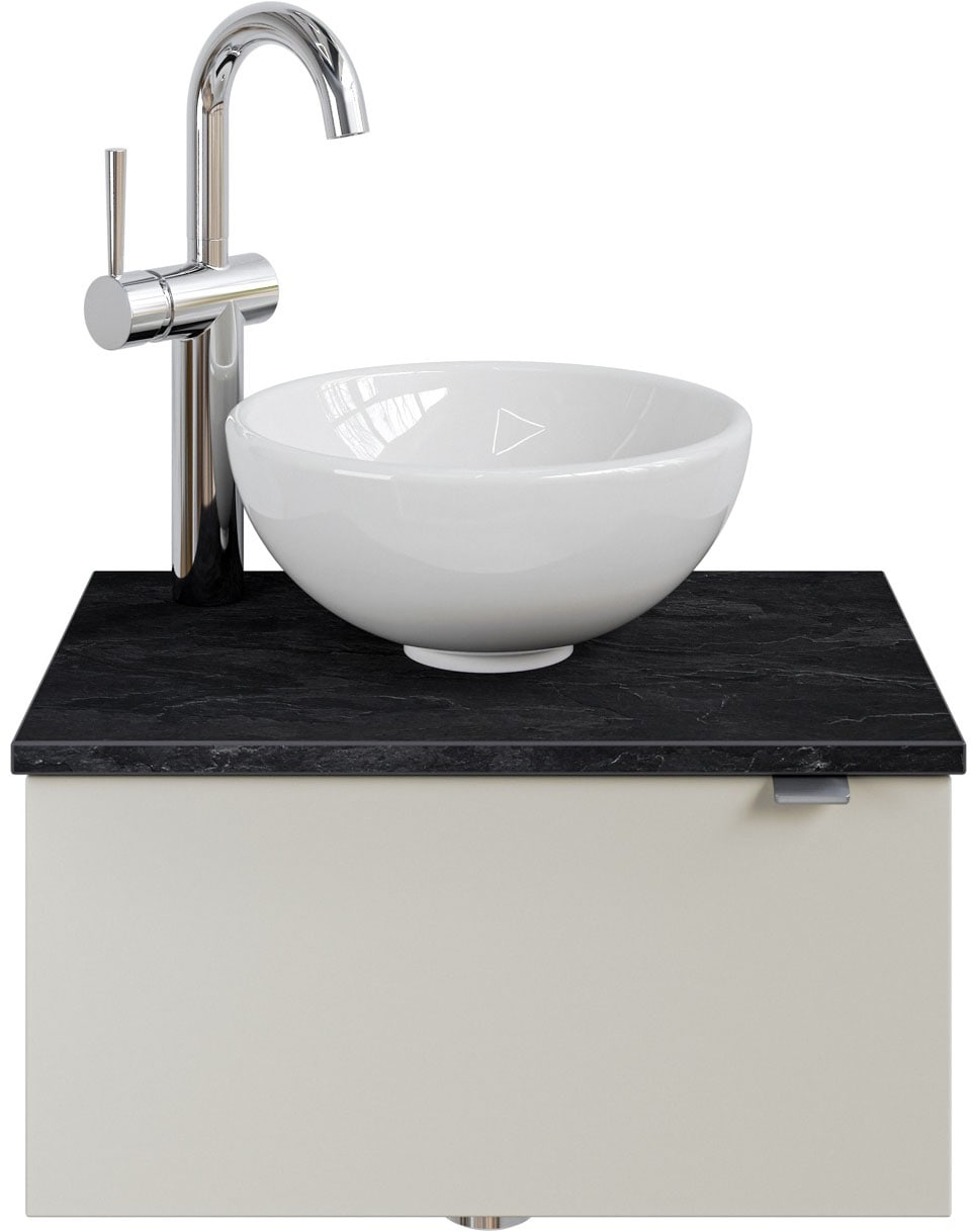 Saphir Waschtisch "Serie 6915 Waschschale mit Unterschrank für Gästebad, Gäste WC", 51 cm mit Keramik-Aufsatzbecken und 
