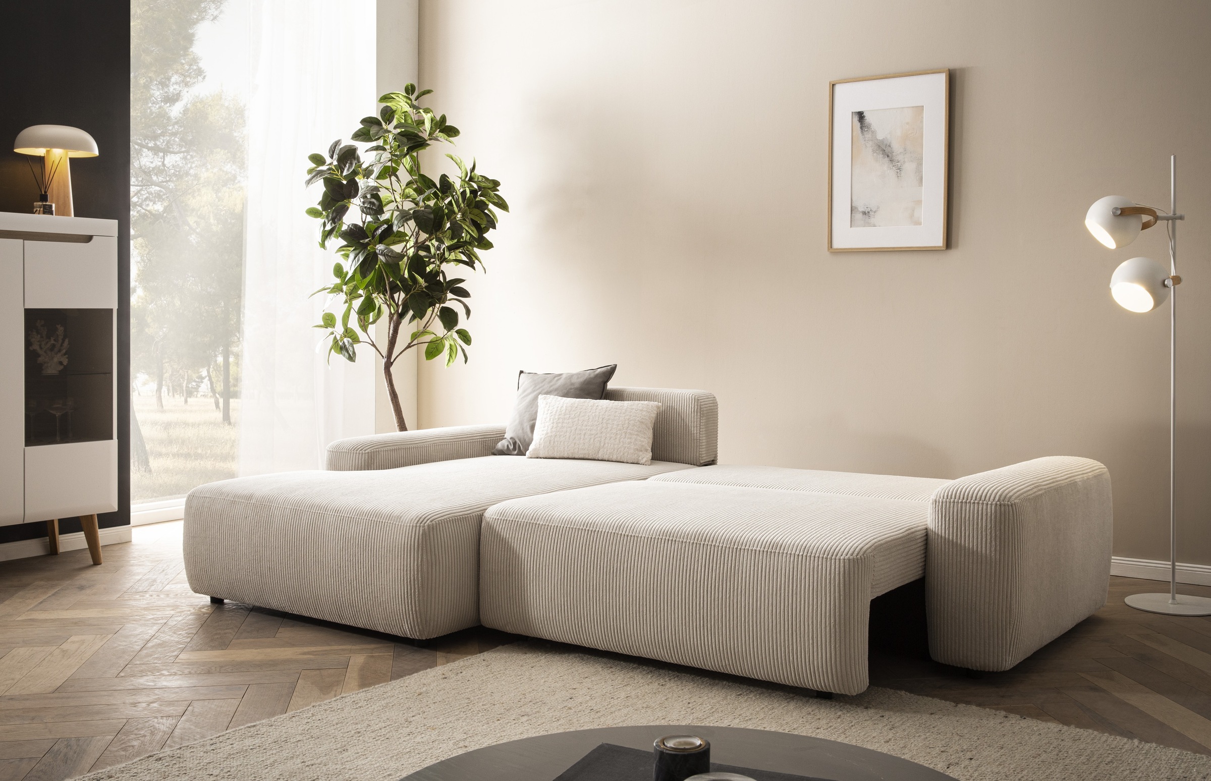 INOSIGN Ecksofa »TORGE (264cm), Schlafsofa in Cord, Samtvelours o Struktur fein, L-Form«, Schlaffunktion, Bettkasten, Liegefläche: 125/210 cm