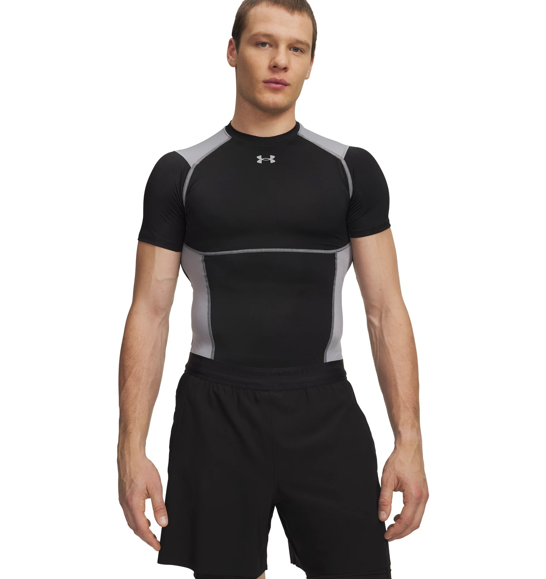UNDER ARMOUR Herren Trainingsshirt "UA HG ELITE COMP SS"ultimate schwarz, steel, reflective, Gr. L, Obermaterial: 81% Polyester, 19%