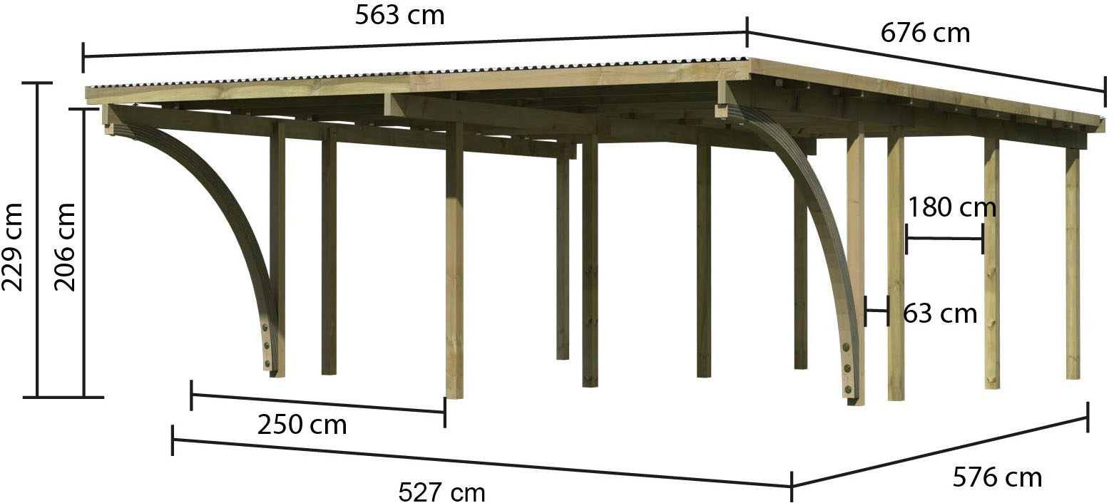 Karibu Doppelcarport »»ECO 2« Variante C, kesseldruckimprägniert«, Masivholz, 509 cm, KDI, aus Masivholz