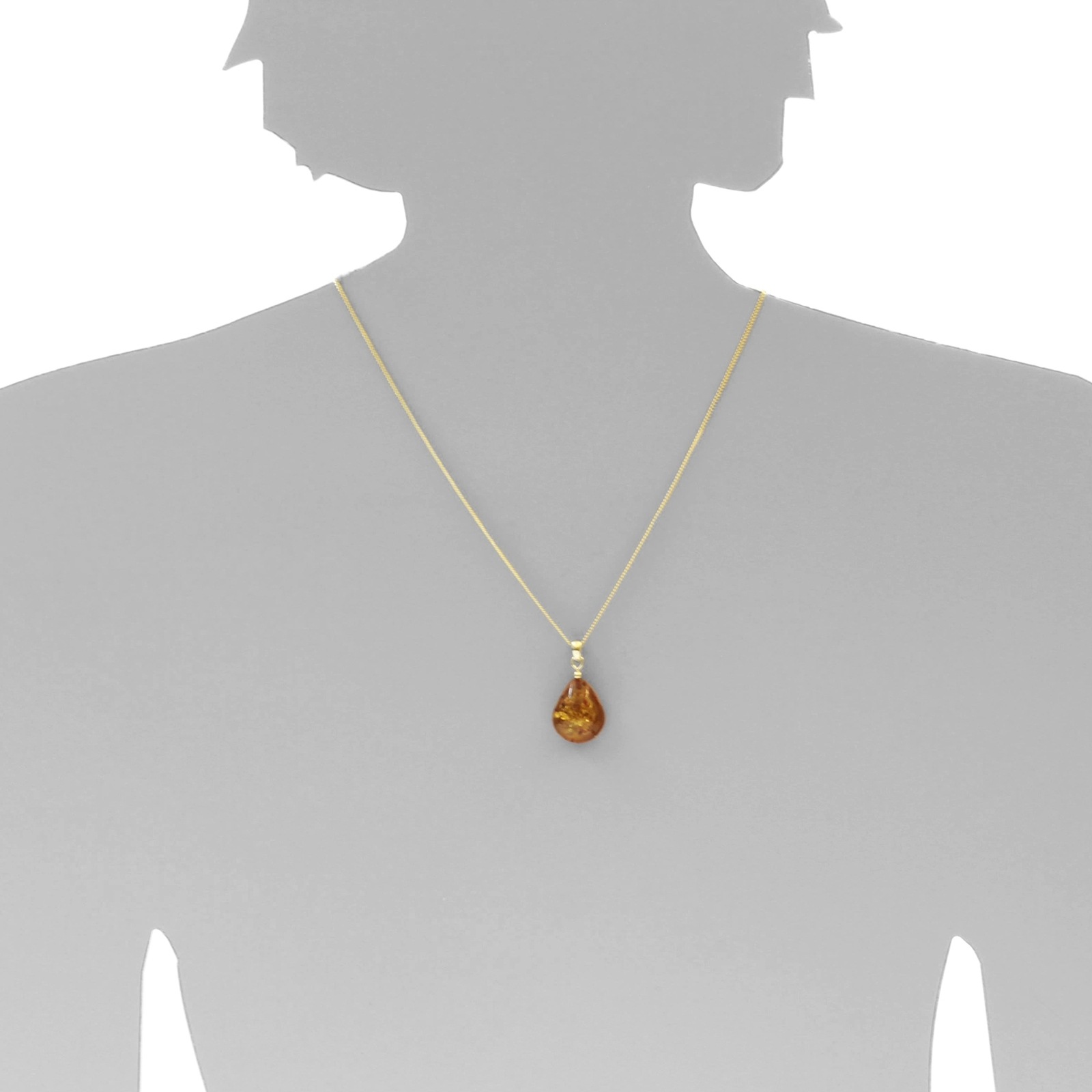 Kette mit Anhänger OSTSEE-SCHMUCK "- Tropfen ca. 20 mm lang - Silber 925/000, vergoldet - Bernstein" Gr. 60, gold (goldfarben, gelb), Schmuck_Sets, Damen, 60, Silber 925 (Sterlingsilber) 2