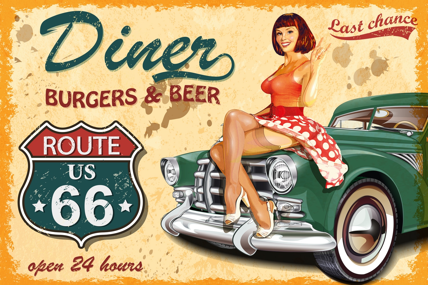 queence Metallbild "DINER" Essen Getränke Schriftzug Schriftzüge Sprüche Sprüche & Texte Vintage Stahlschild, Blechschild, Sprüche, Texte, Diner, Retro