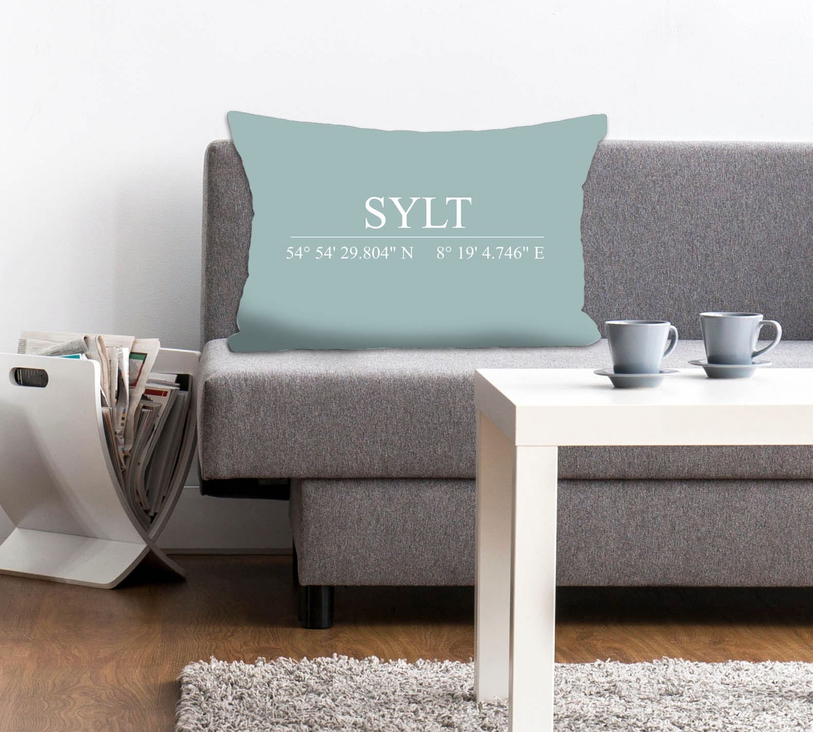 queence Dekokissen "Sylt" Kissenhülle,Sylt Schriftzug,Sylt,Koordinaten,Nordsee,Maritim