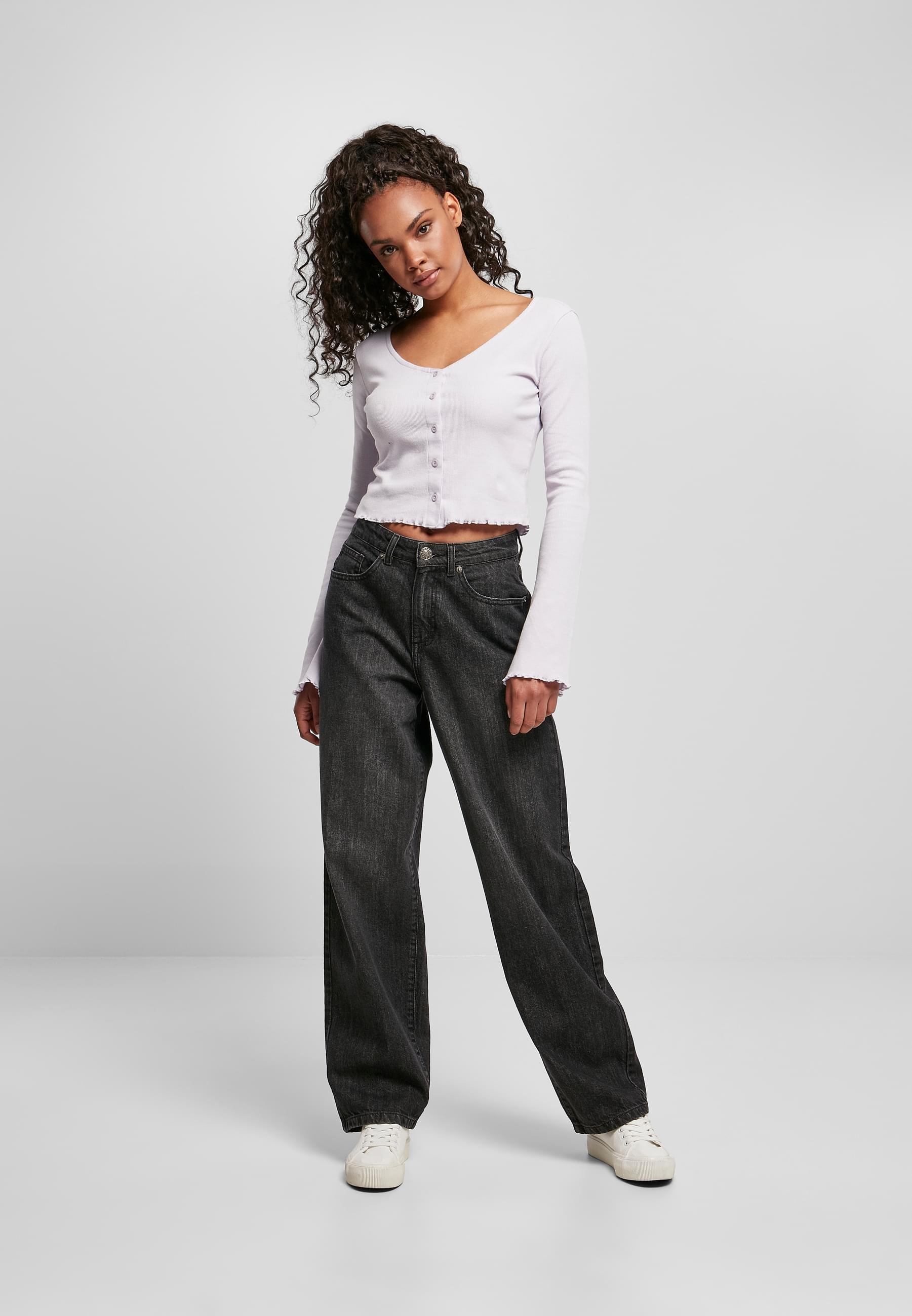 URBAN CLASSICS Langarmshirt »Urban Classics Damen Ladies Cropped Rib Cardigan«, (1 tlg.)