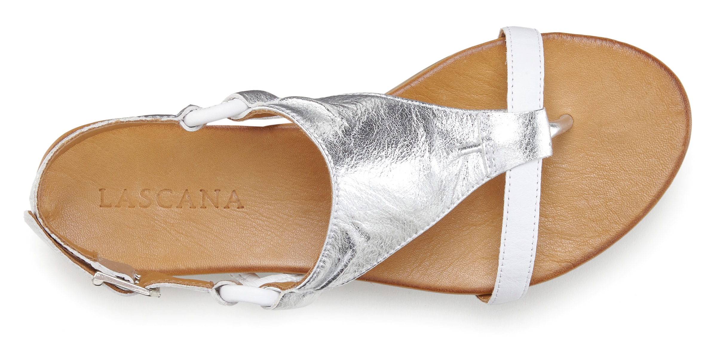 LASCANA Sandale »Sommerschuh«, Sandalette, Sommerschuh aus hochwertigem Leder mit Metallic Optik