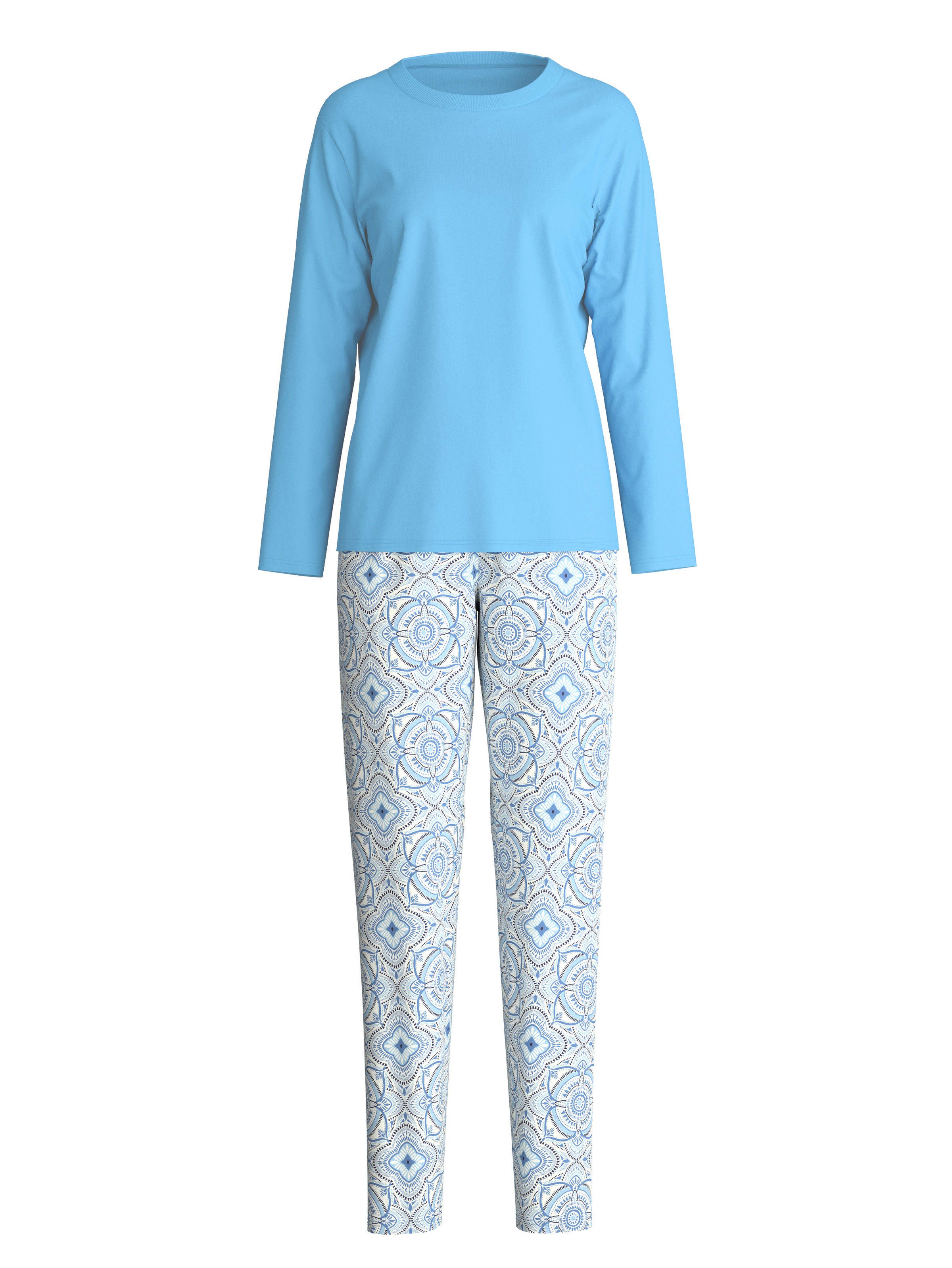 CALIDA Schlafanzug »Cotton Special«, (2 tlg.), Hose gemuster, Oberteil uni