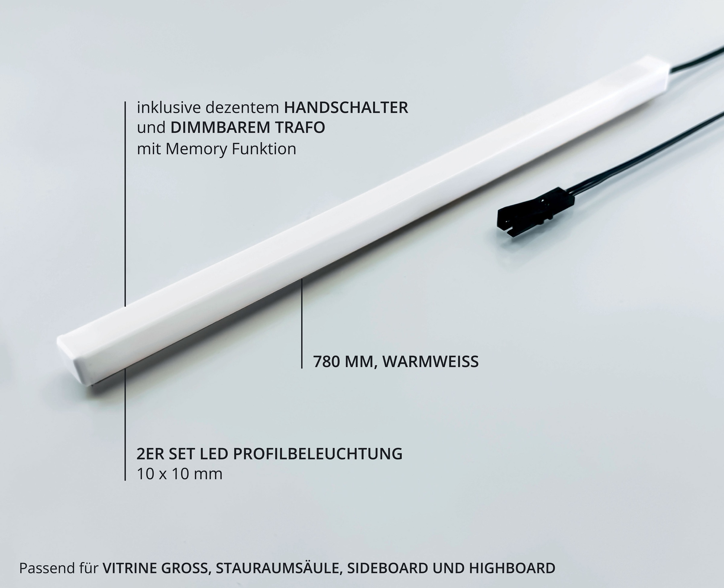 Wohnconcept LED-Leuchtmittel »Donna Profilbeleuchtung 2-er Set 780mm« 2 Stk. Warmweiß Warmweiß, Handschalter und dimmbarer Trafoeinheit
