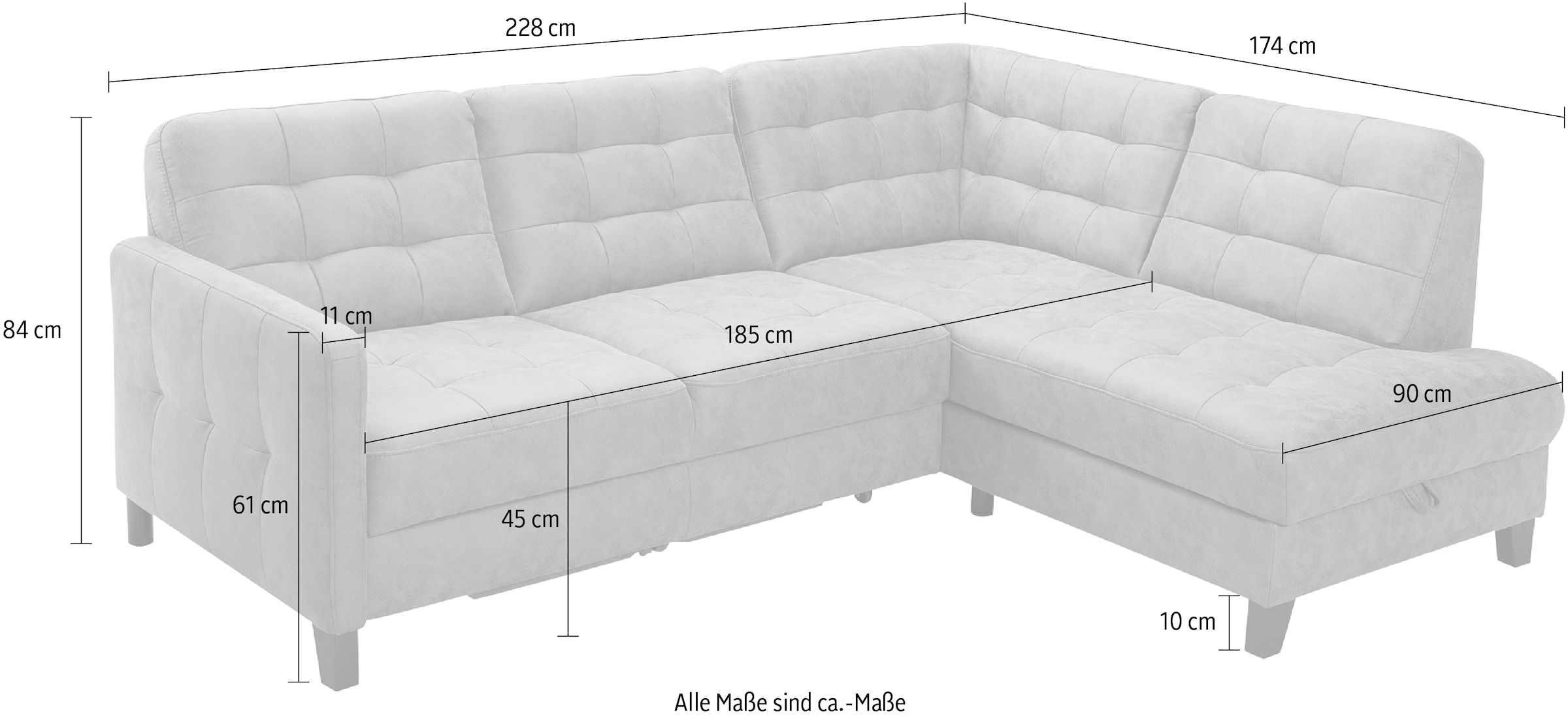 exxpo - sofa fashion Ecksofa »Elio, kompakt und komfortabel, bequem, zeitloses Design, L-Form«, wahlweise mit Bettfunktion und Bettkasten