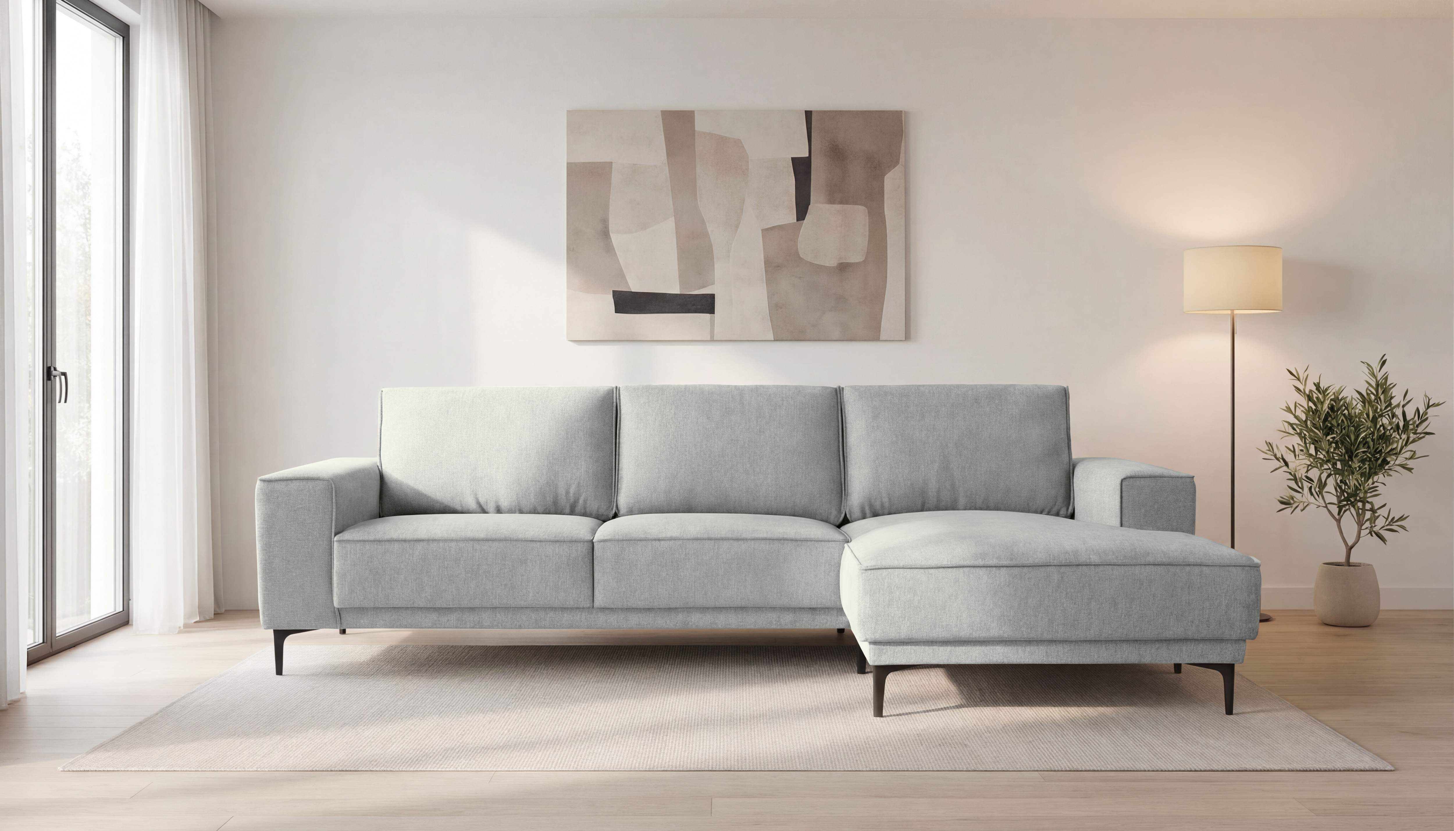 OTTO home Ecksofa "OLAND Struktur L-Form, B: 280 cm, Skandi-Design" L-Form, 280 cm, Wellenunterfederung, Skandi-Design, Metallfüße