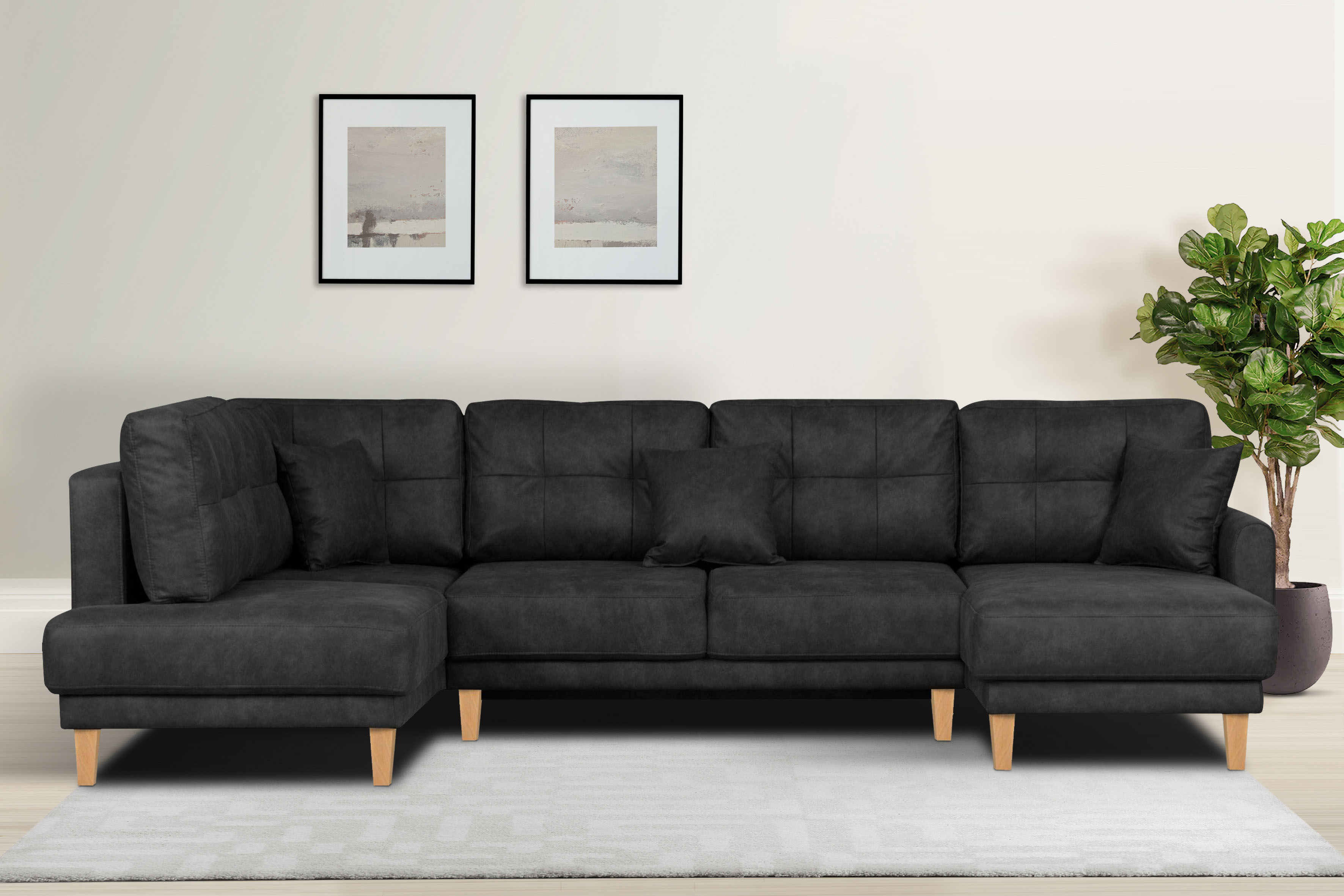 OTTO home Wohnlandschaft "TRIPLO U-Form wahlweise mit Schlaffunktion, B/T/H: 310/192/90 cm" Schlafsofa, auch mit Bettkasten, Steppung im Rückenkissen